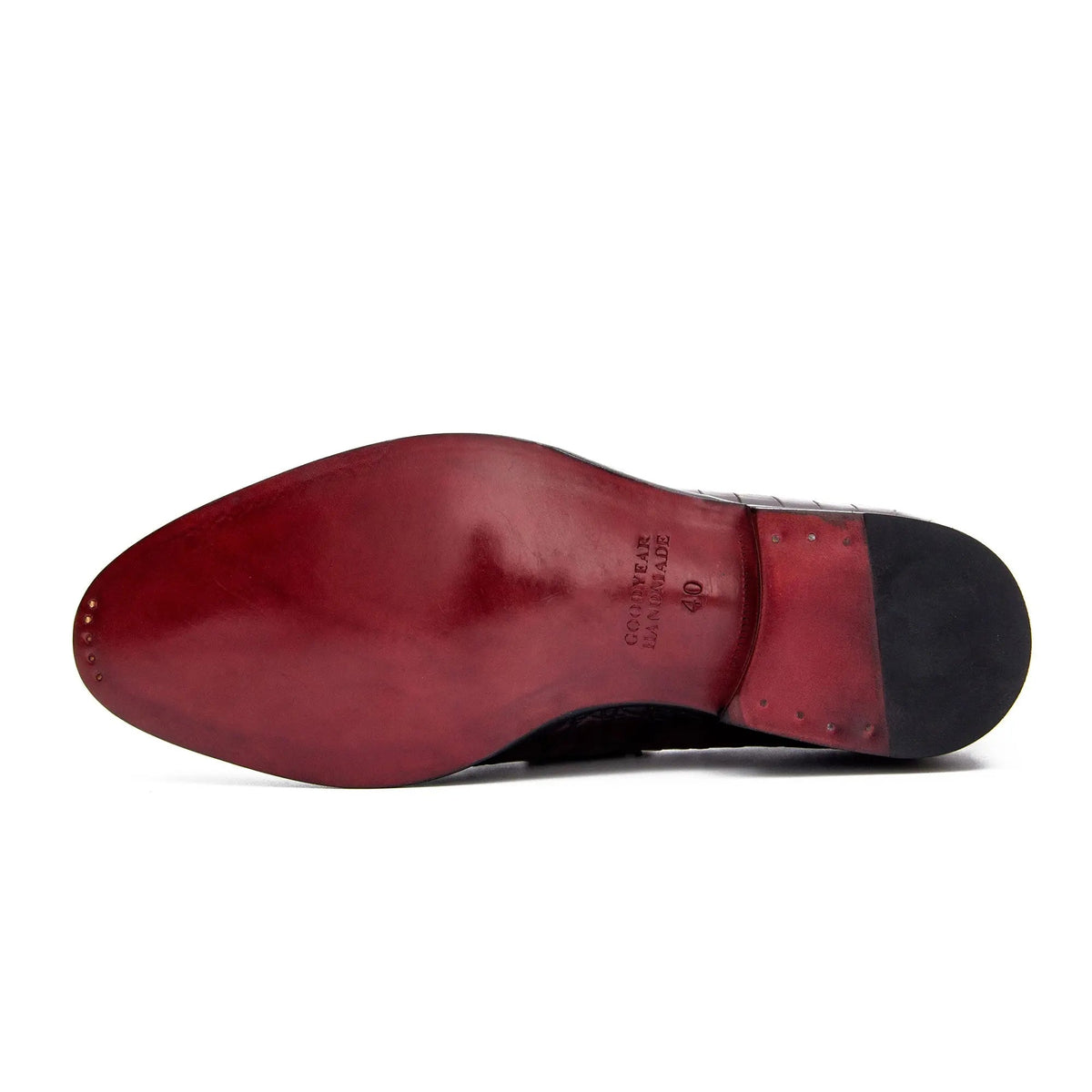 Burgundy Crocodile Leather Apron-Toe Penny Loafers