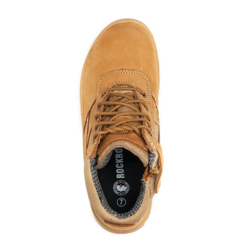 Botas de trabajo de cuero con puntera de acero y cremallera lateral de 6 pulgadas ROCKROOSTER Cortez Tan AK050