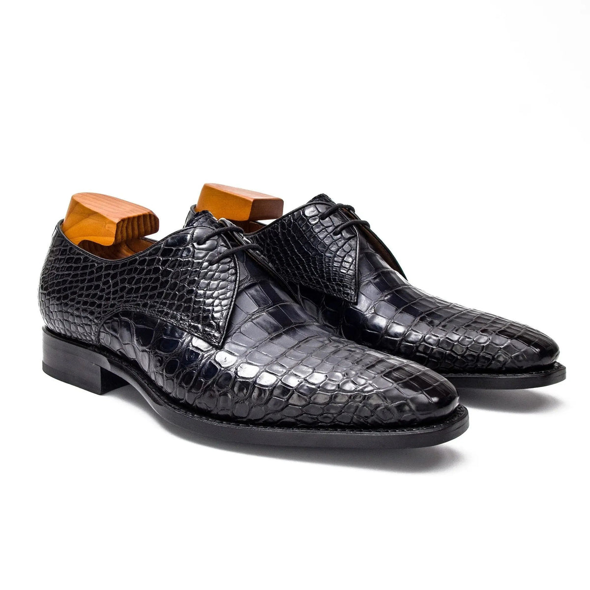Blue Crocodile Leather Derby Shoes