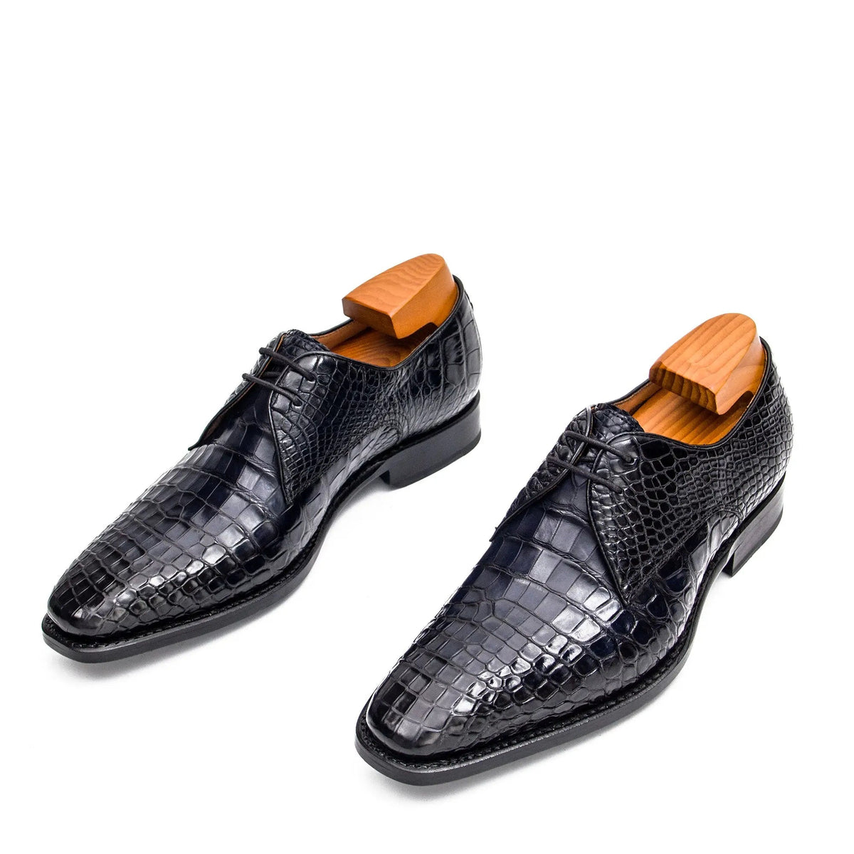 Blue Crocodile Leather Derby Shoes