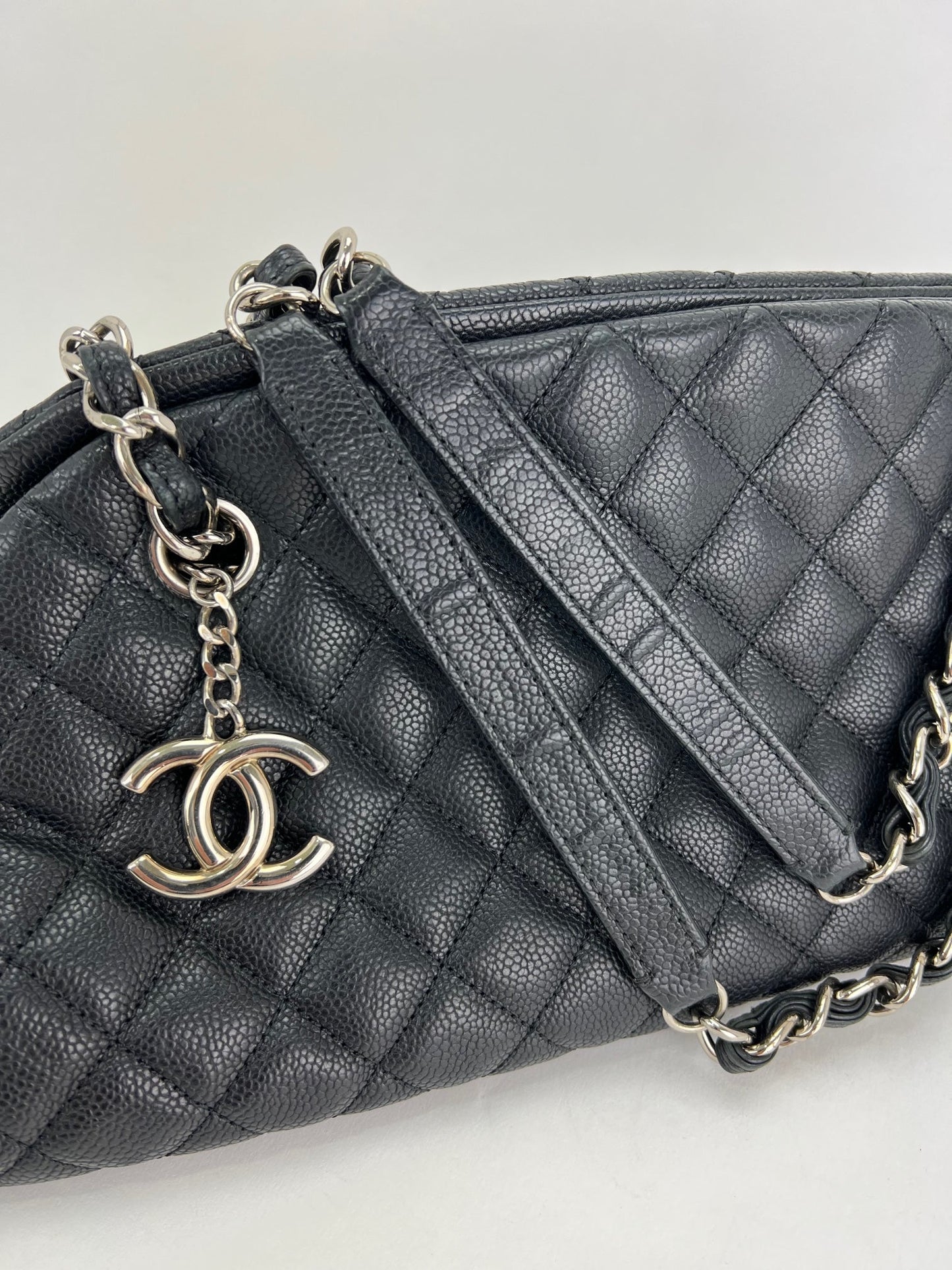 CHANEL Just Mademoiselle Quilted Caviar Black Bowling Shoulder Bag