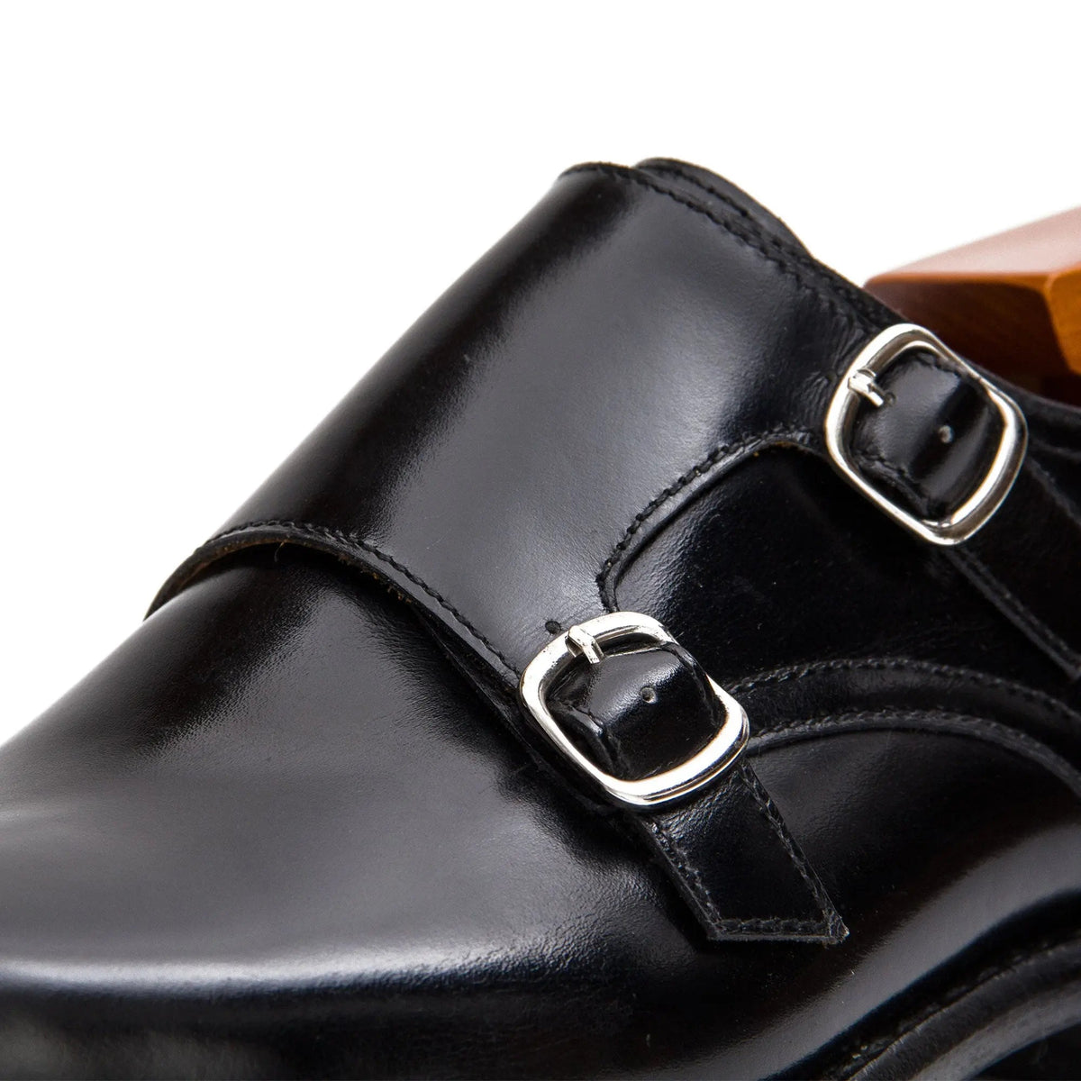Black Square-Toe Cow Leather Monk Shoes