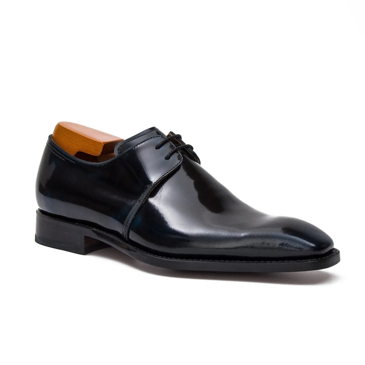 Blue-Black Plain-Toe Cow Leather Derby Shoes