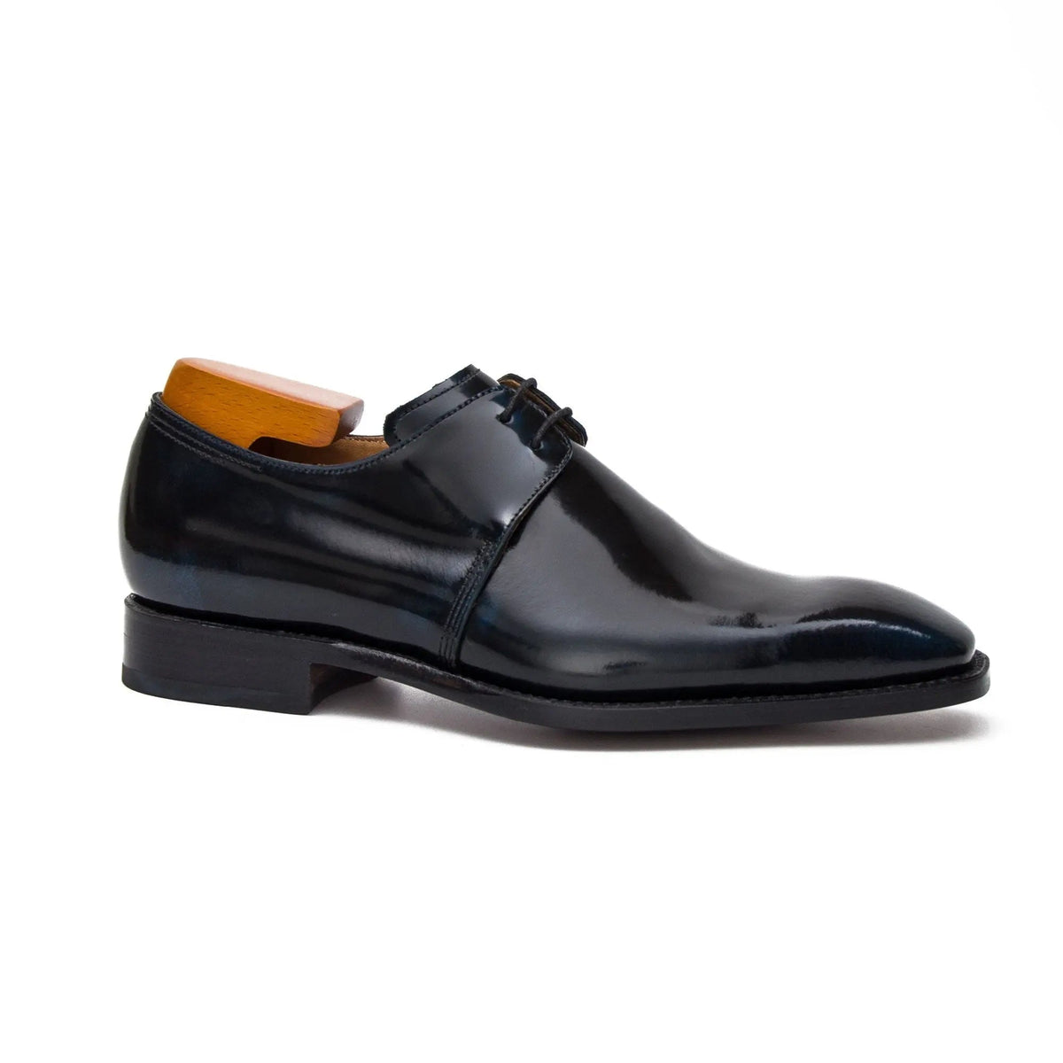 Blue-Black Plain-Toe Cow Leather Derby Shoes