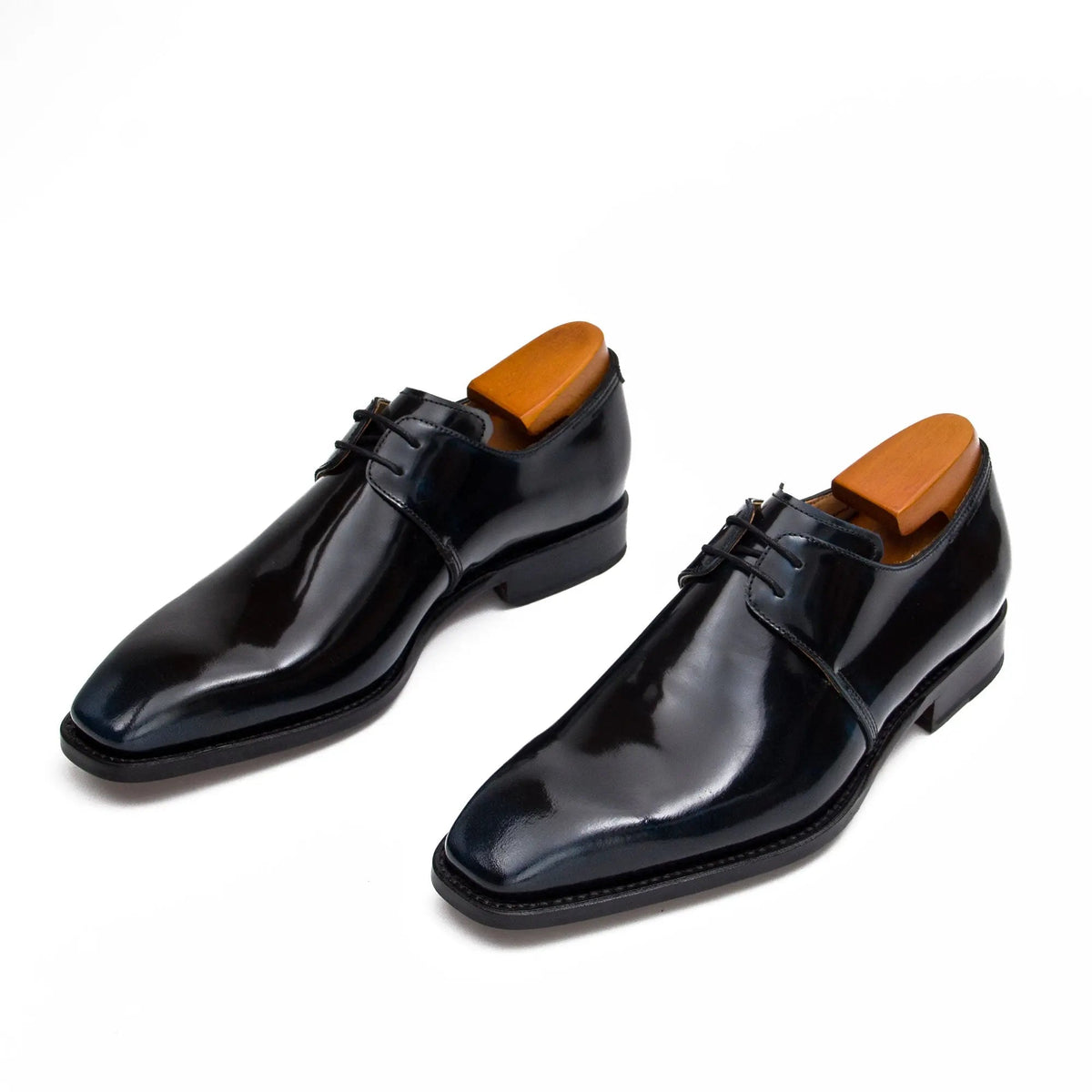 Blue-Black Plain-Toe Cow Leather Derby Shoes