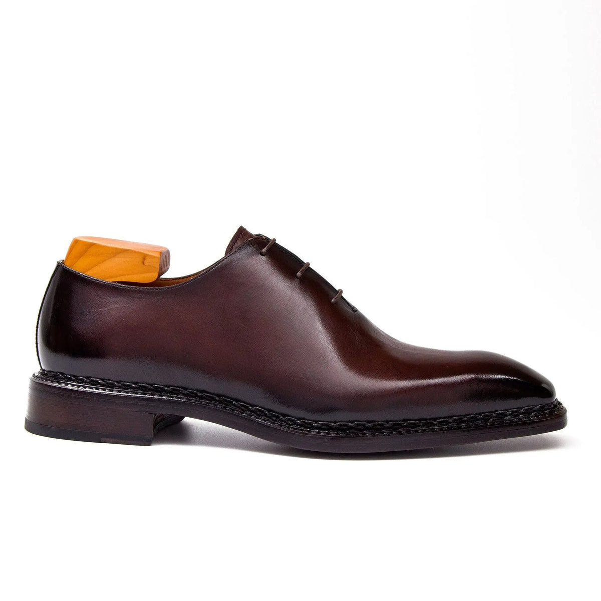 Brown Square-Toe Calf Leather Oxford Shoes