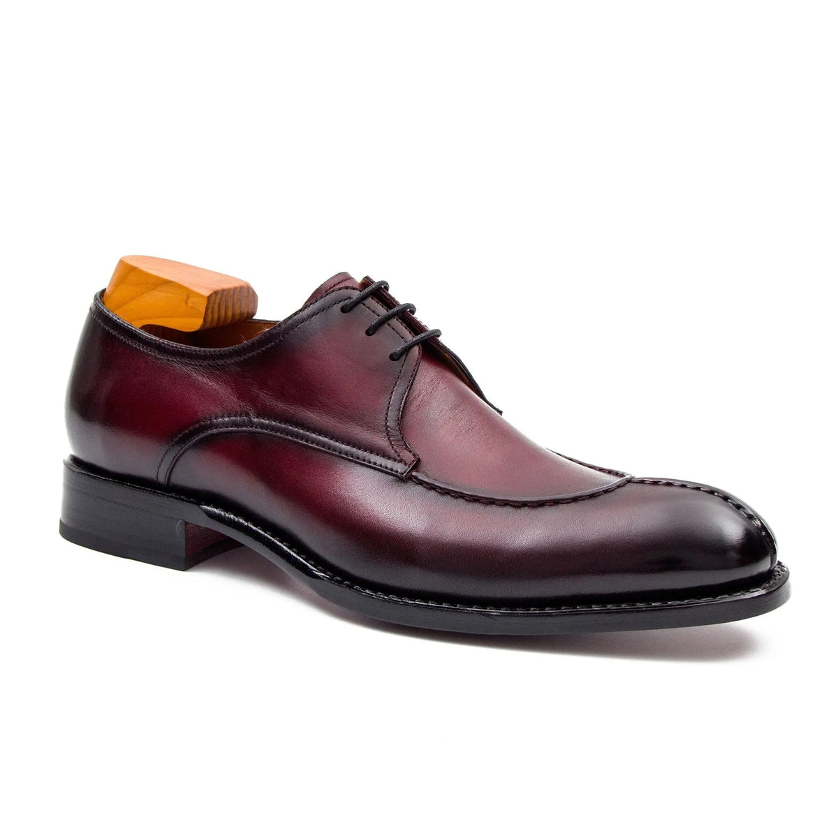 Burgundy Apron-Toe Cow Leather Derby Shoes
