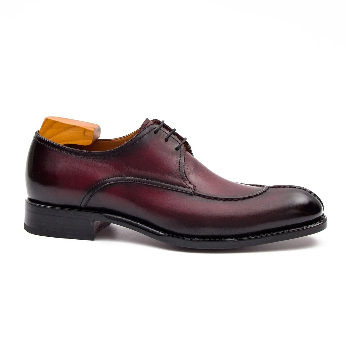 Burgundy Apron-Toe Cow Leather Derby Shoes