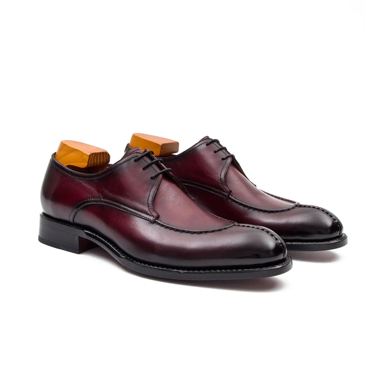 Burgundy Apron-Toe Cow Leather Derby Shoes
