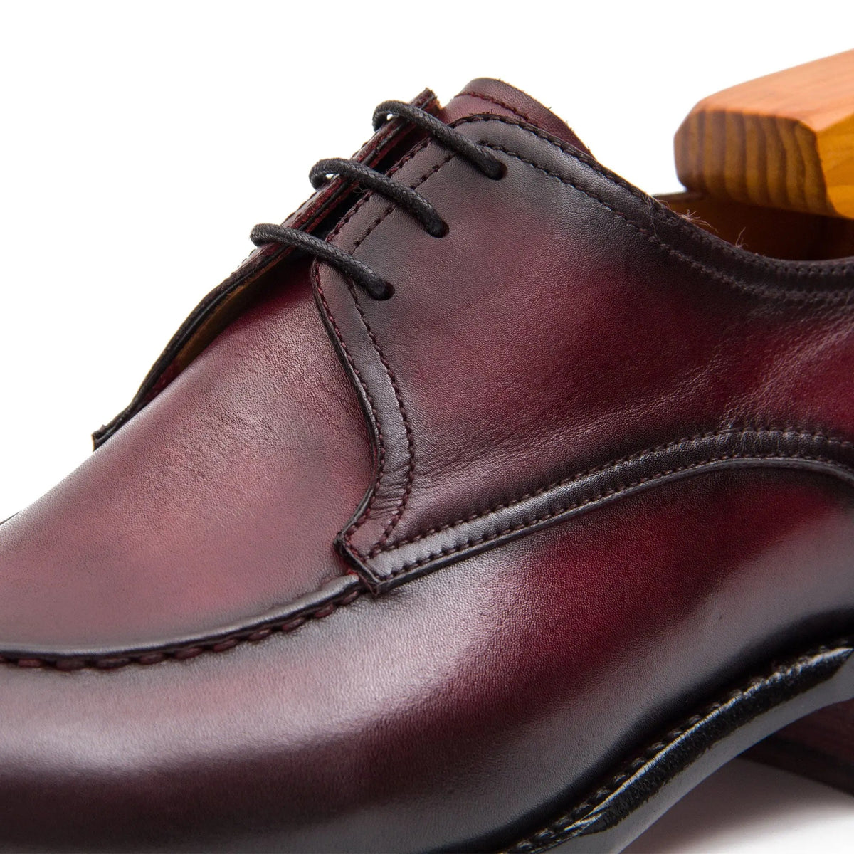 Burgundy Apron-Toe Cow Leather Derby Shoes