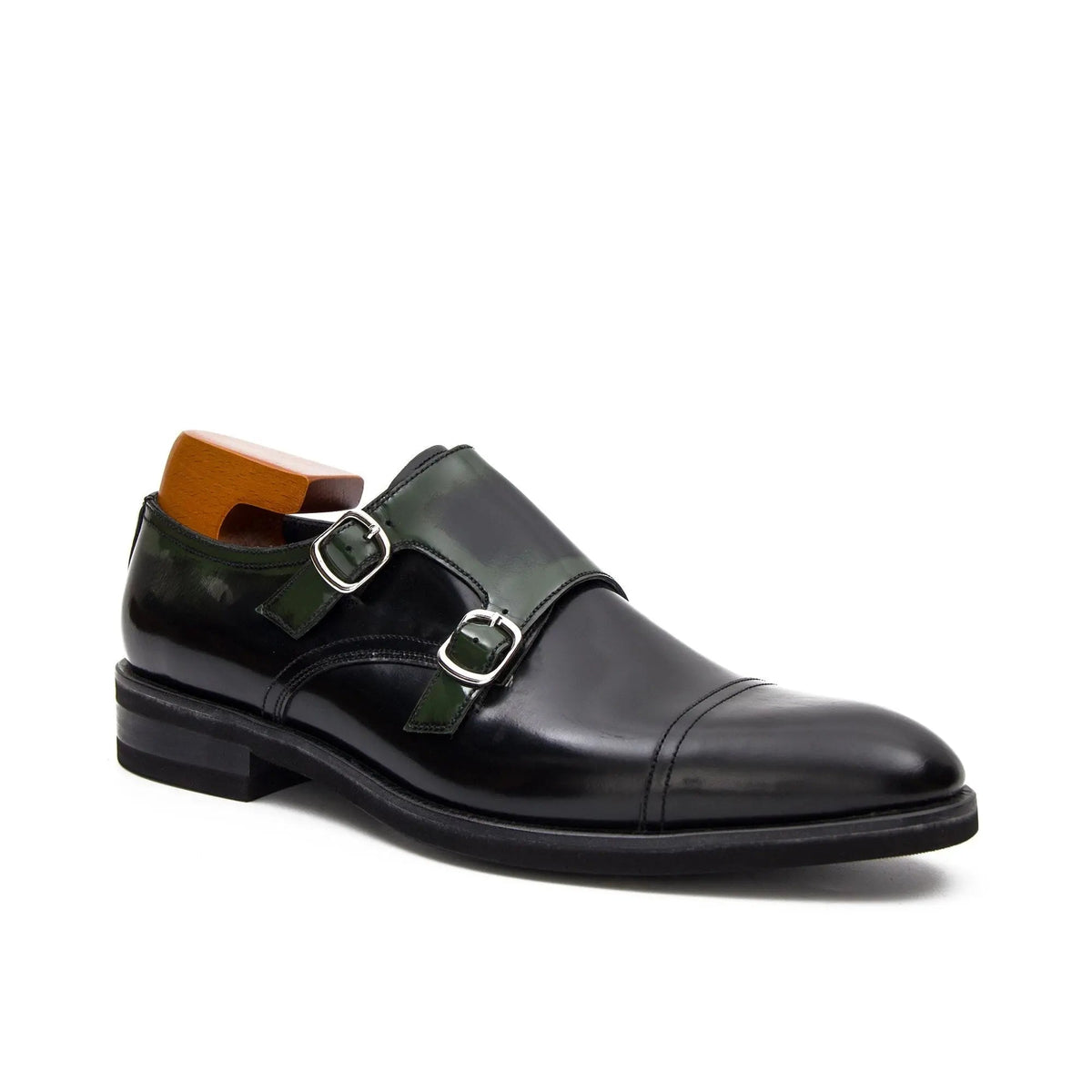 Green Cap-Toe Calf Leather Monk Shoes