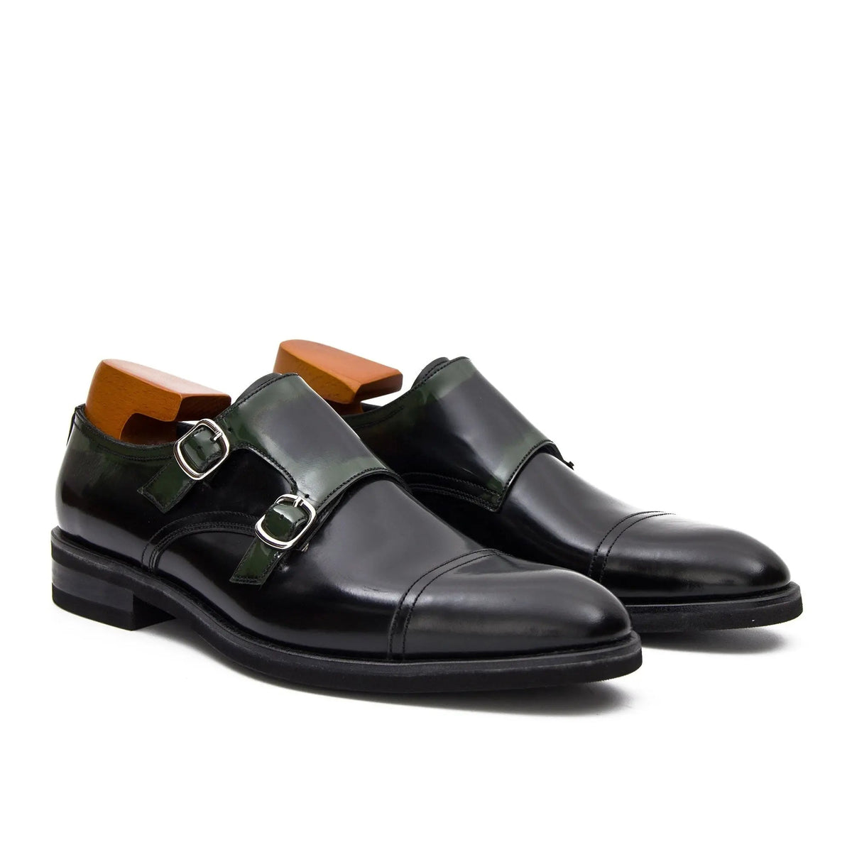 Green Cap-Toe Calf Leather Monk Shoes