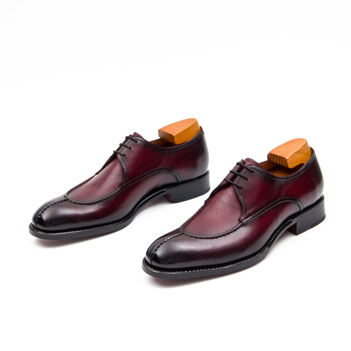 Burgundy Apron-Toe Cow Leather Derby Shoes
