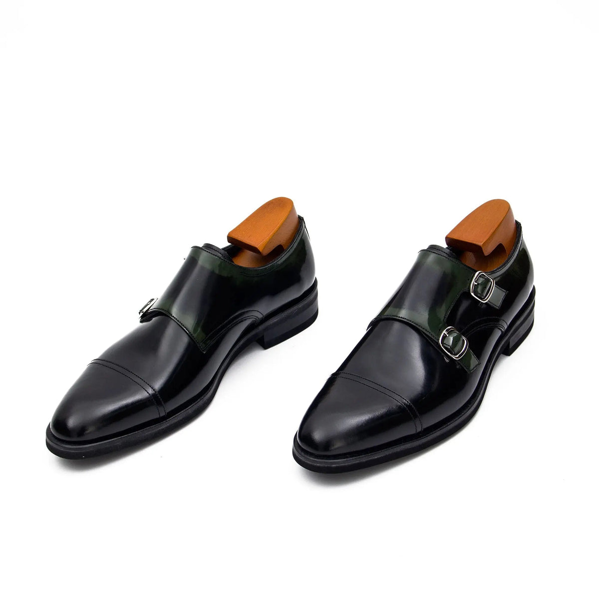 Green Cap-Toe Calf Leather Monk Shoes