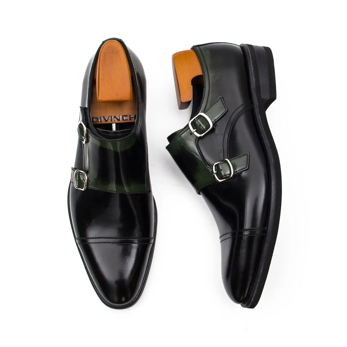 Green Cap-Toe Calf Leather Monk Shoes