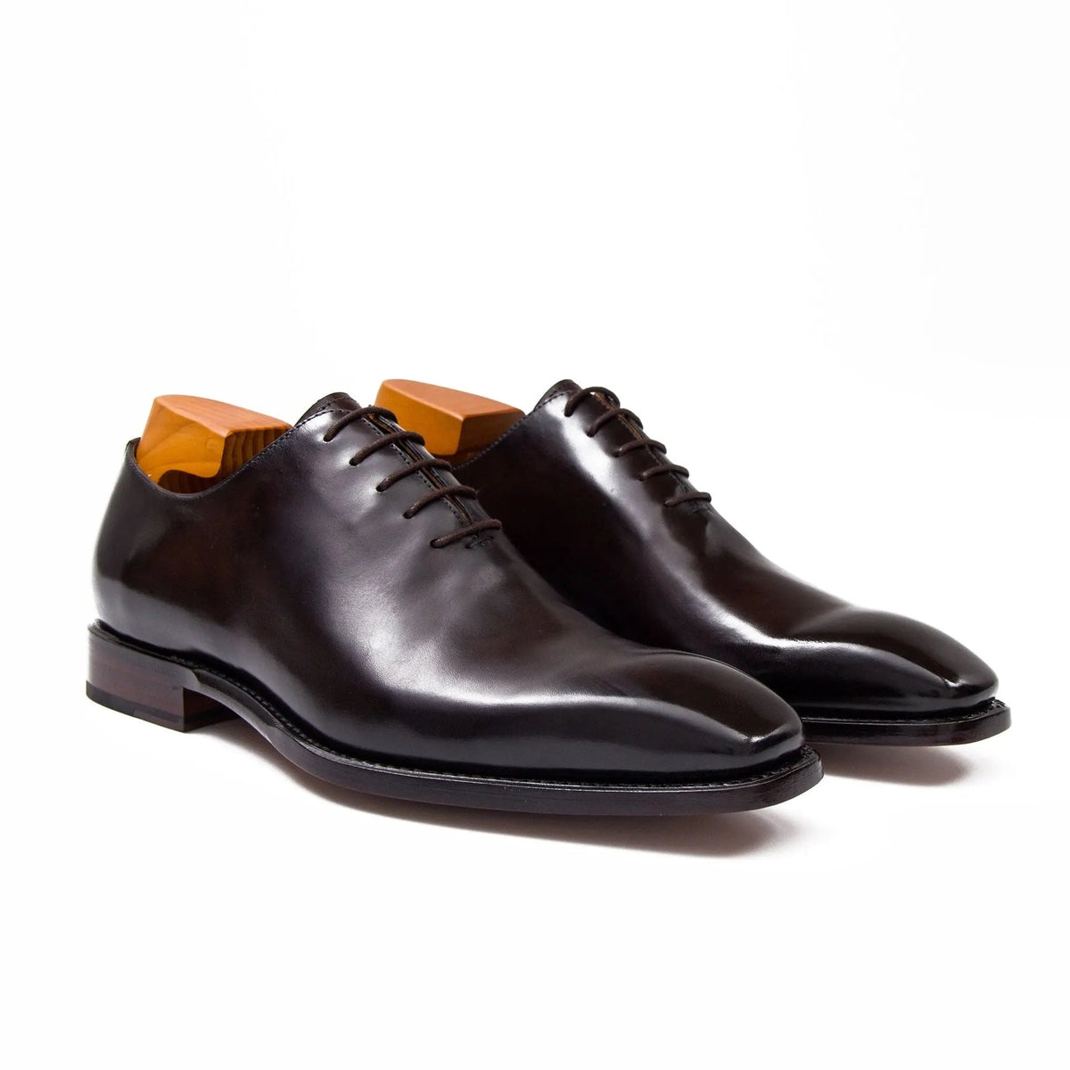 Dark Brown Square-Toe Calf Leather Oxford Shoes