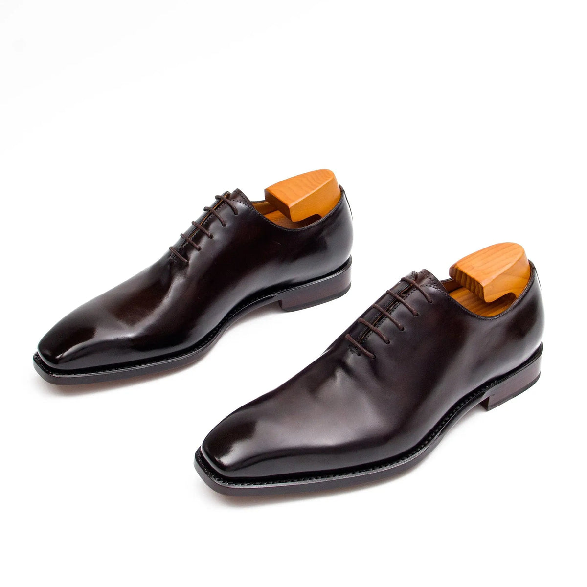 Dark Brown Square-Toe Calf Leather Oxford Shoes