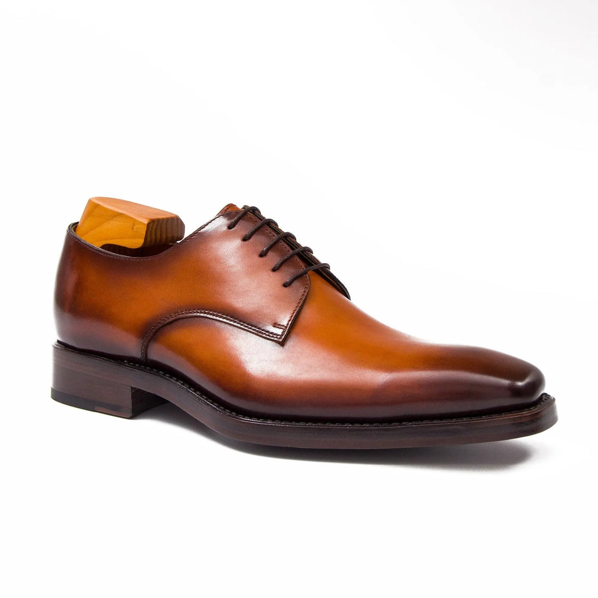 Orange-Brown Square-Toe Calf Leather Derby Shoes