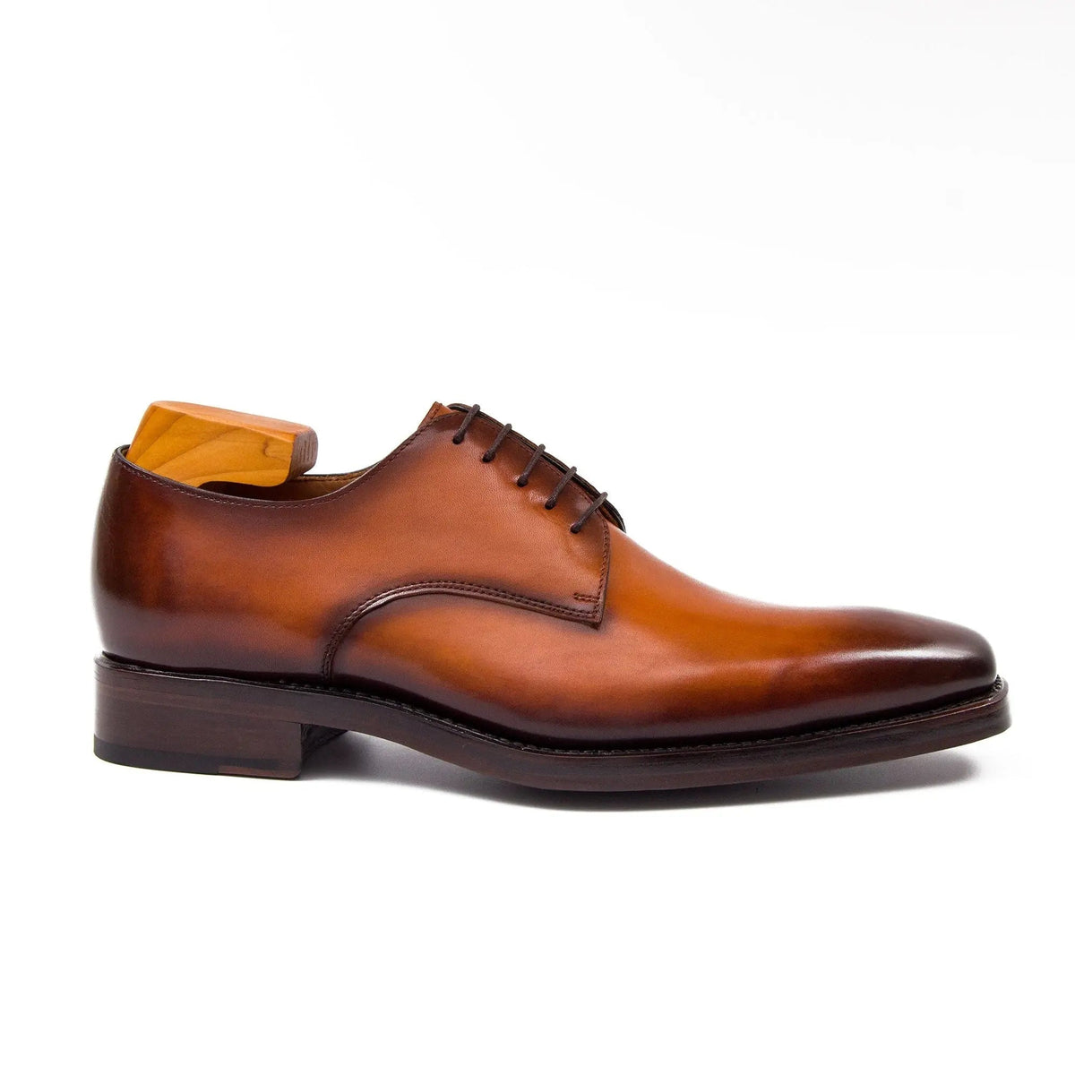 Orange-Brown Square-Toe Calf Leather Derby Shoes