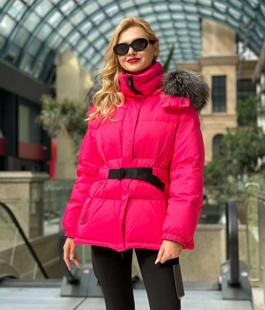 Chaqueta de auténtica piel de zorro plateado y plumón