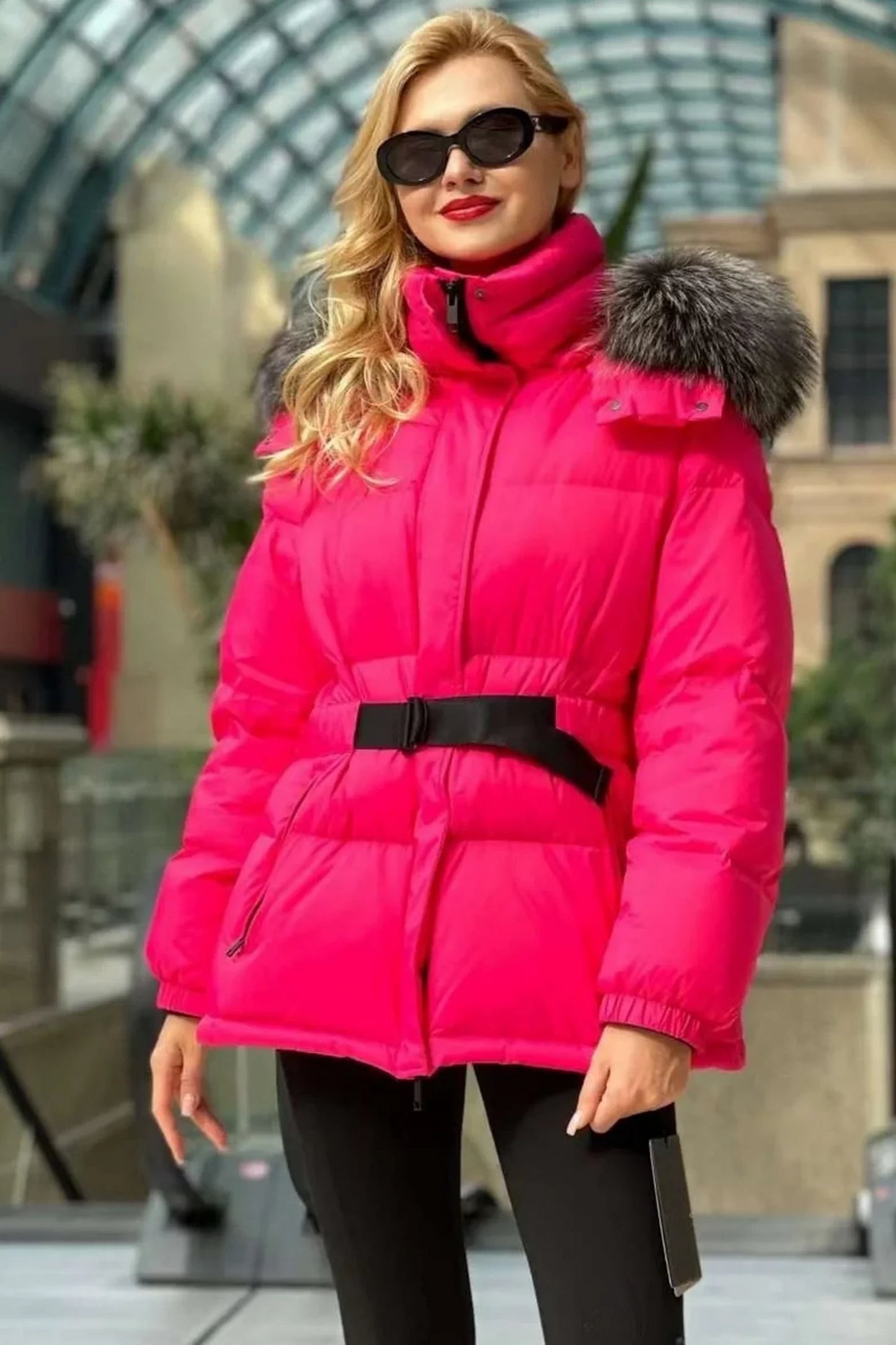 Chaqueta de auténtica piel de zorro plateado y plumón