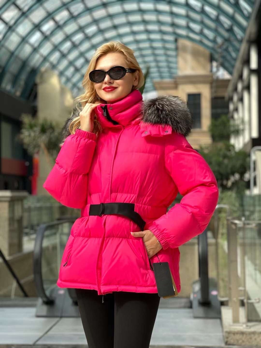 Chaqueta de auténtica piel de zorro plateado y plumón