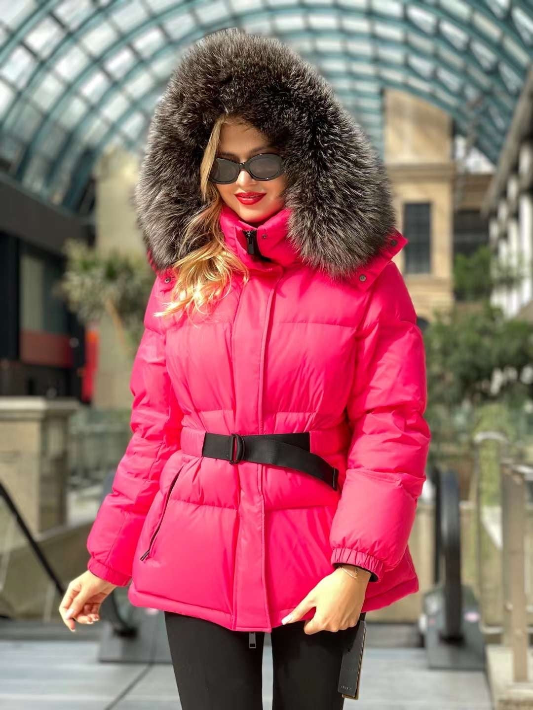 Chaqueta de auténtica piel de zorro plateado y plumón