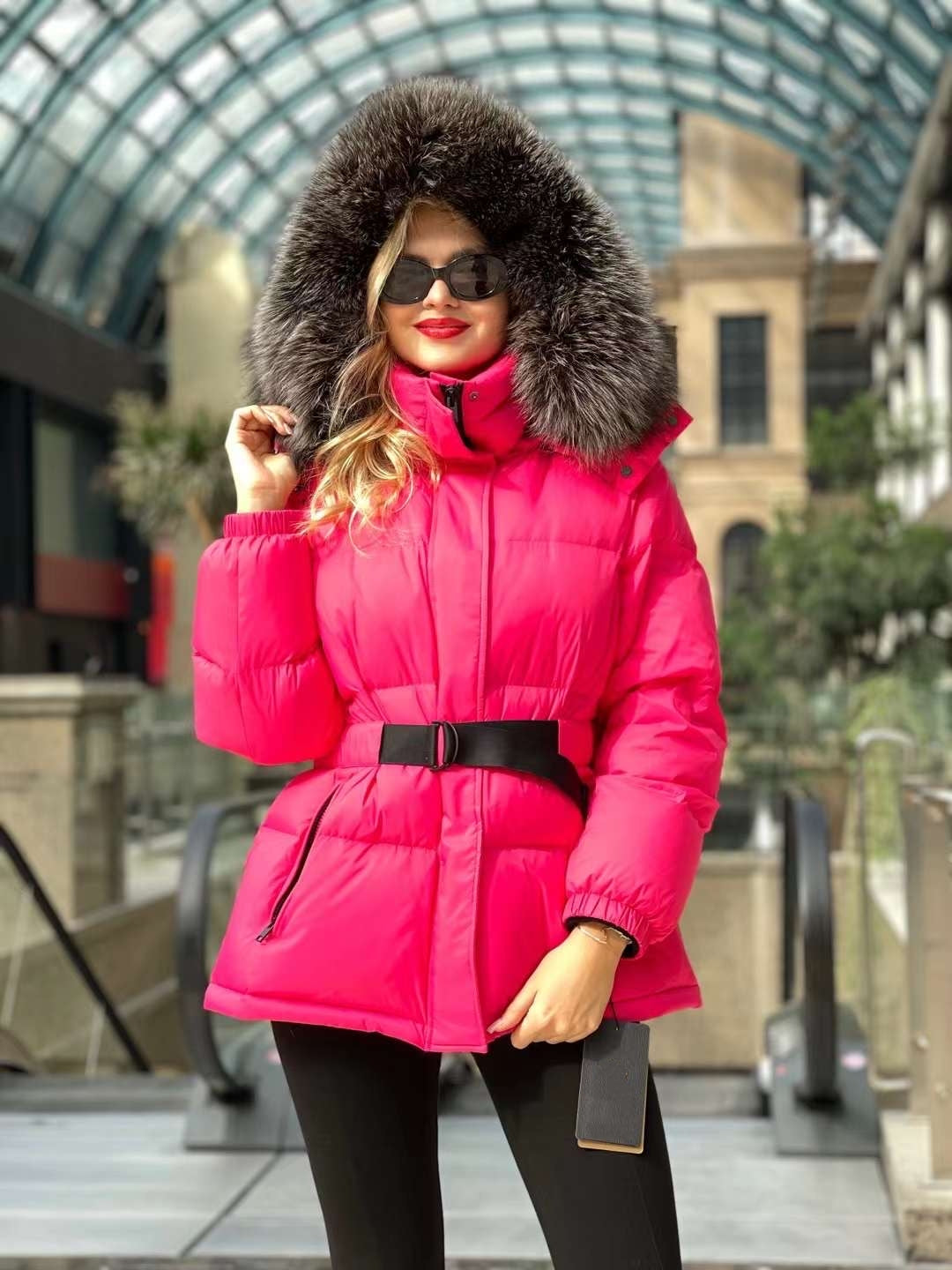 Chaqueta de auténtica piel de zorro plateado y plumón
