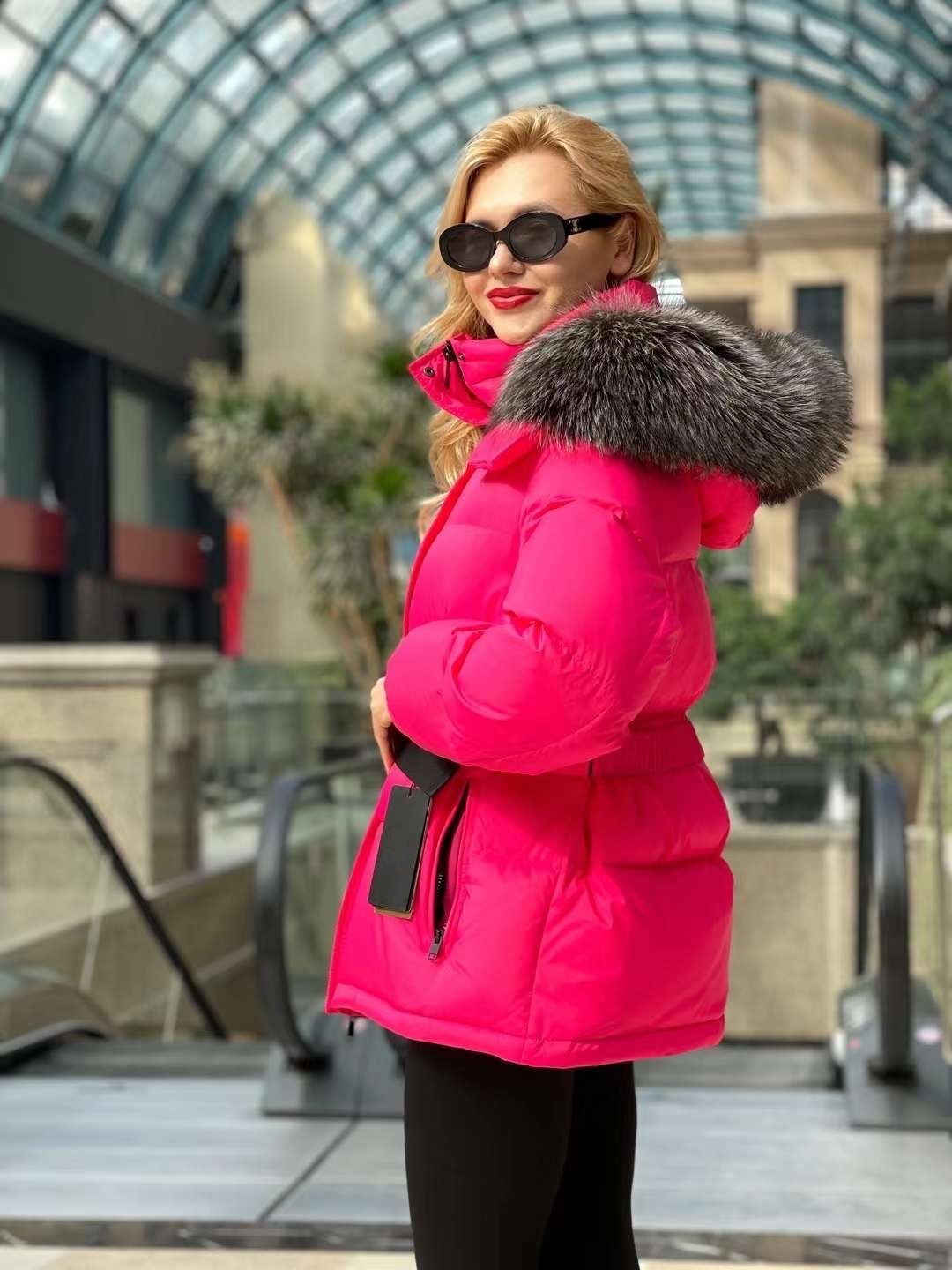 Chaqueta de auténtica piel de zorro plateado y plumón