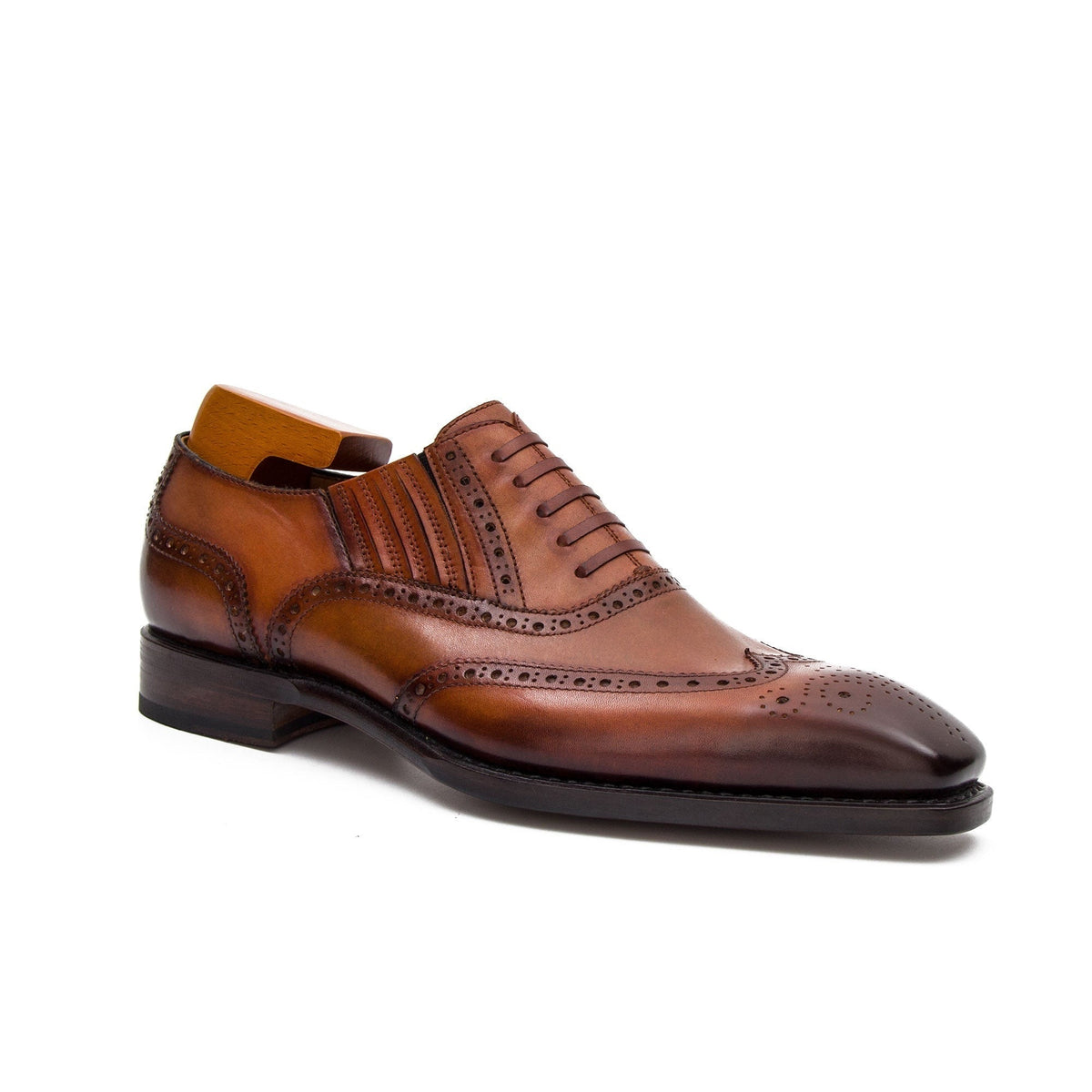Brown Wingtip Cow Leather Oxford Shoes
