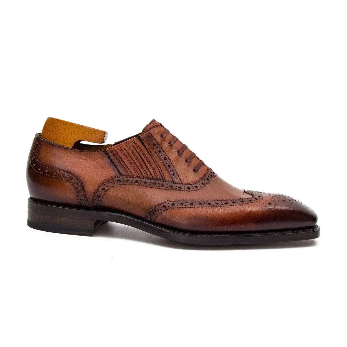 Brown Wingtip Cow Leather Oxford Shoes