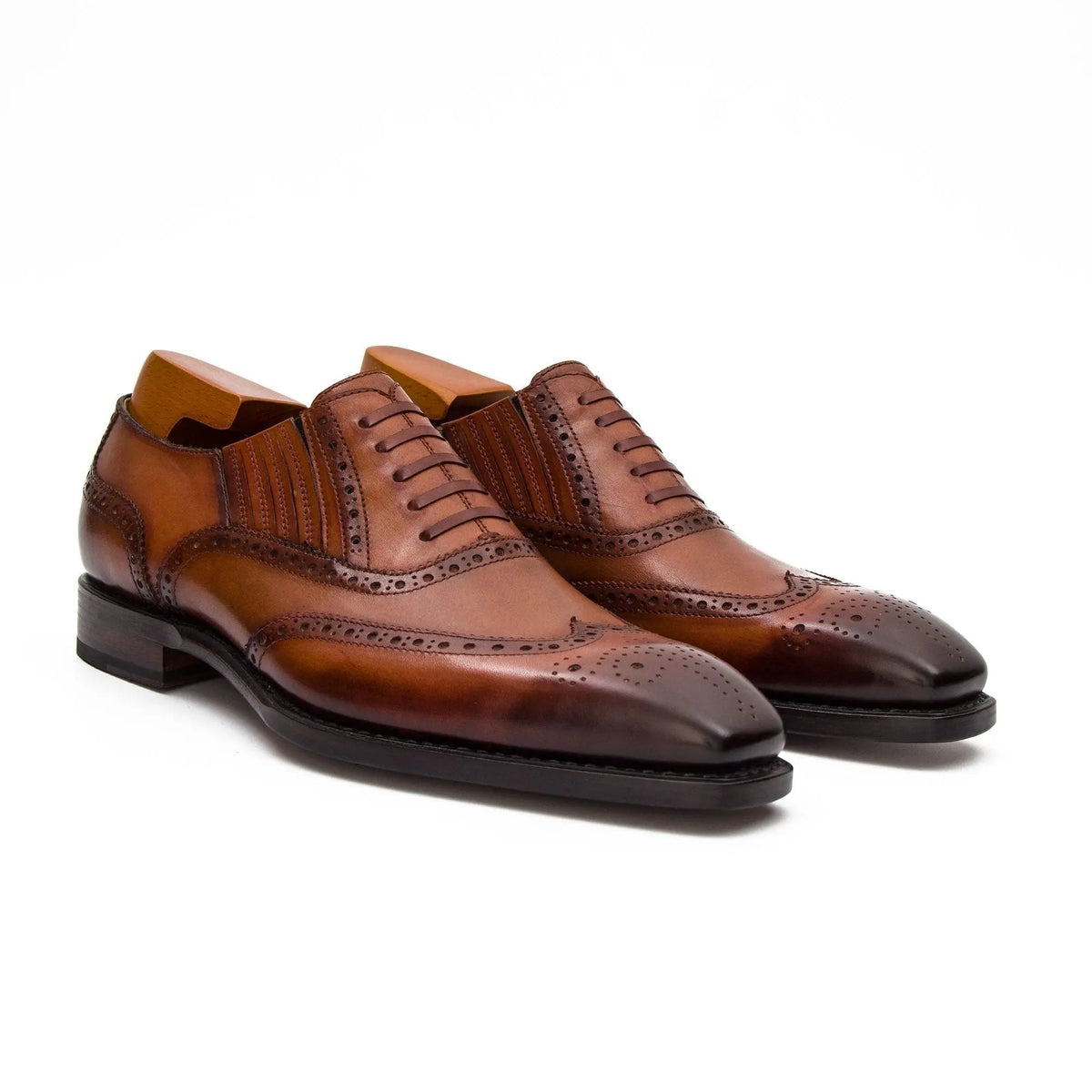 Brown Wingtip Cow Leather Oxford Shoes