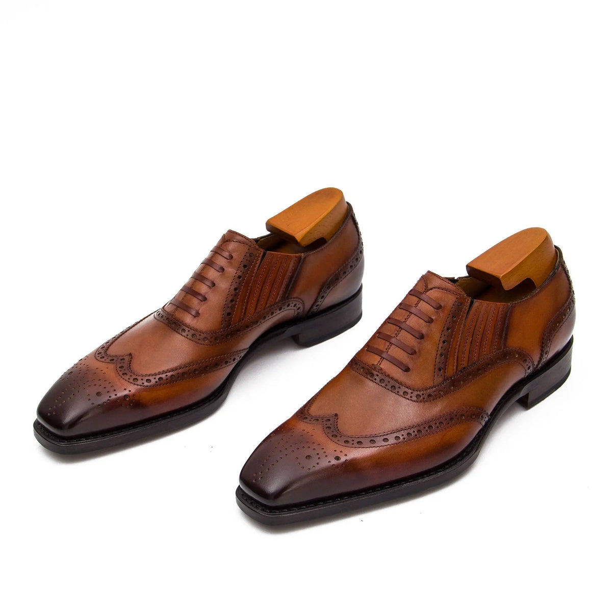 Brown Wingtip Cow Leather Oxford Shoes