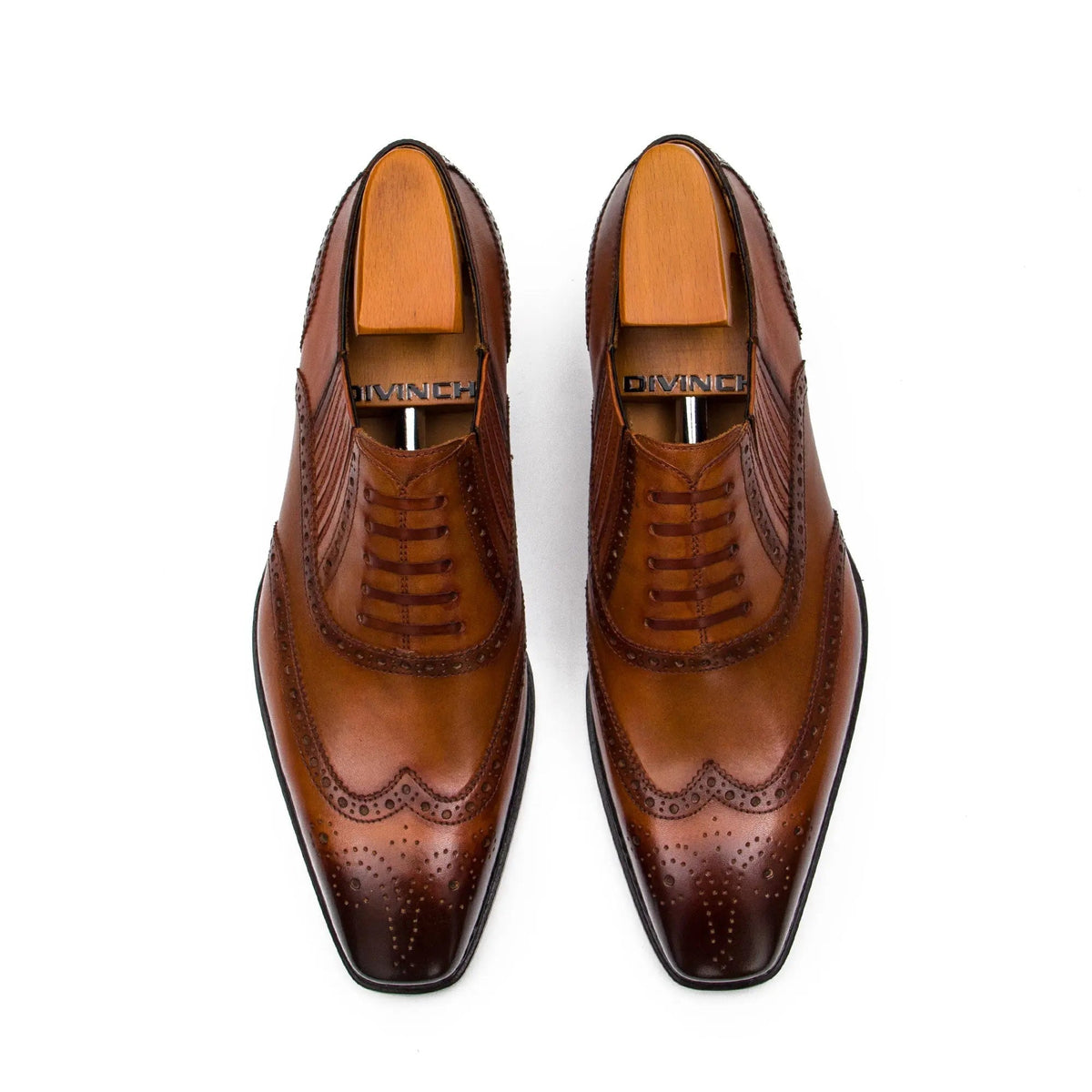 Brown Wingtip Cow Leather Oxford Shoes