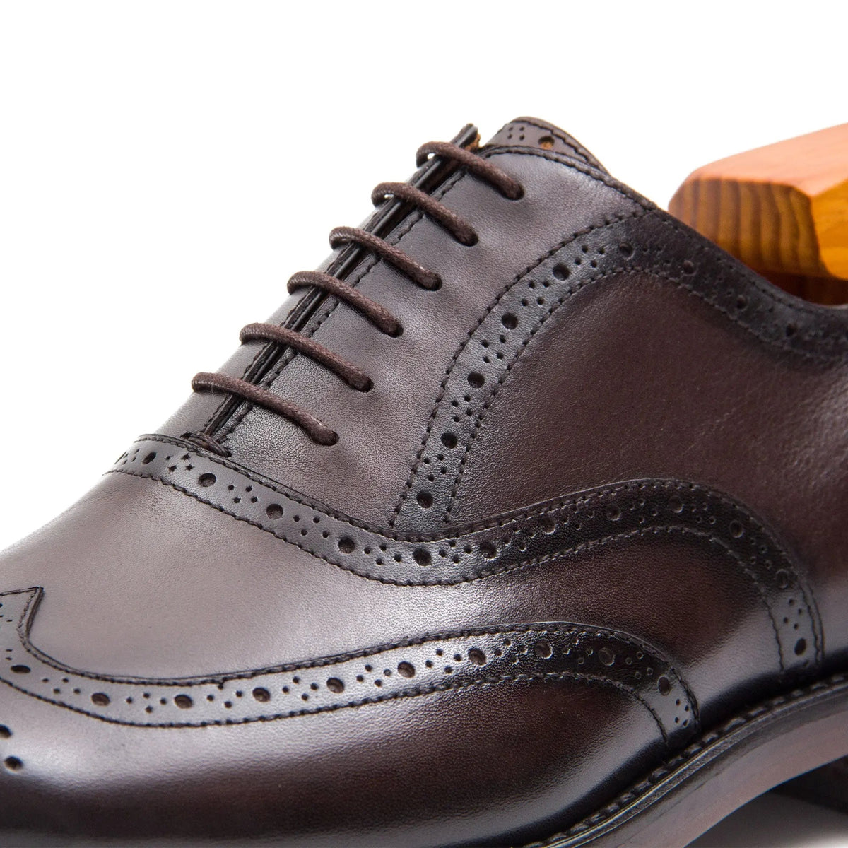Dark Brown Wingtip Calf Leather Oxford Shoes