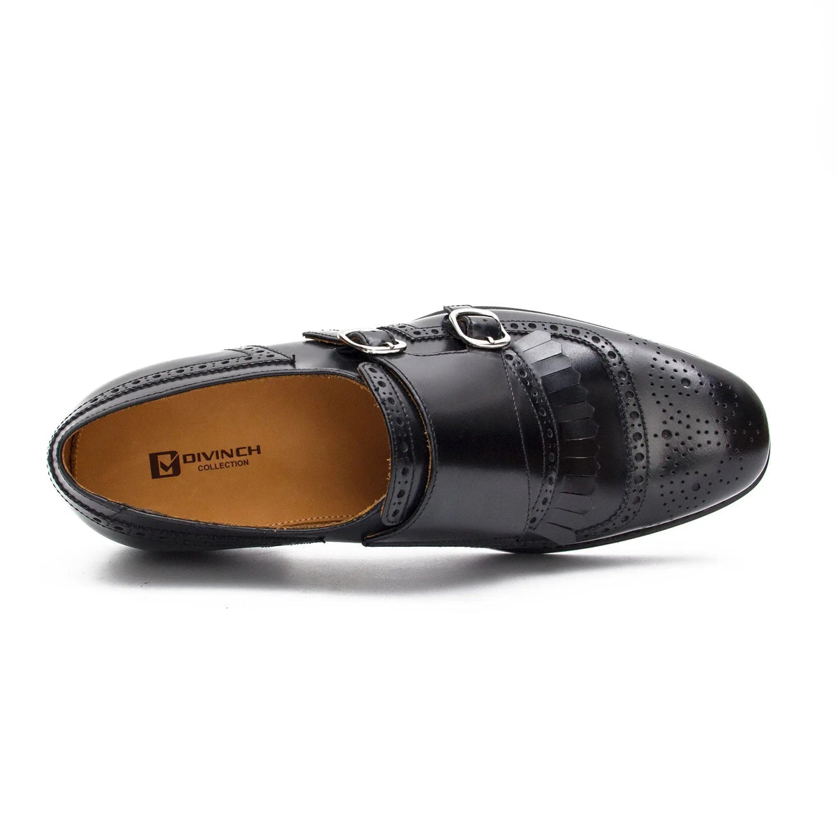 Black Kiltie Cow Leather Monk Shoes
