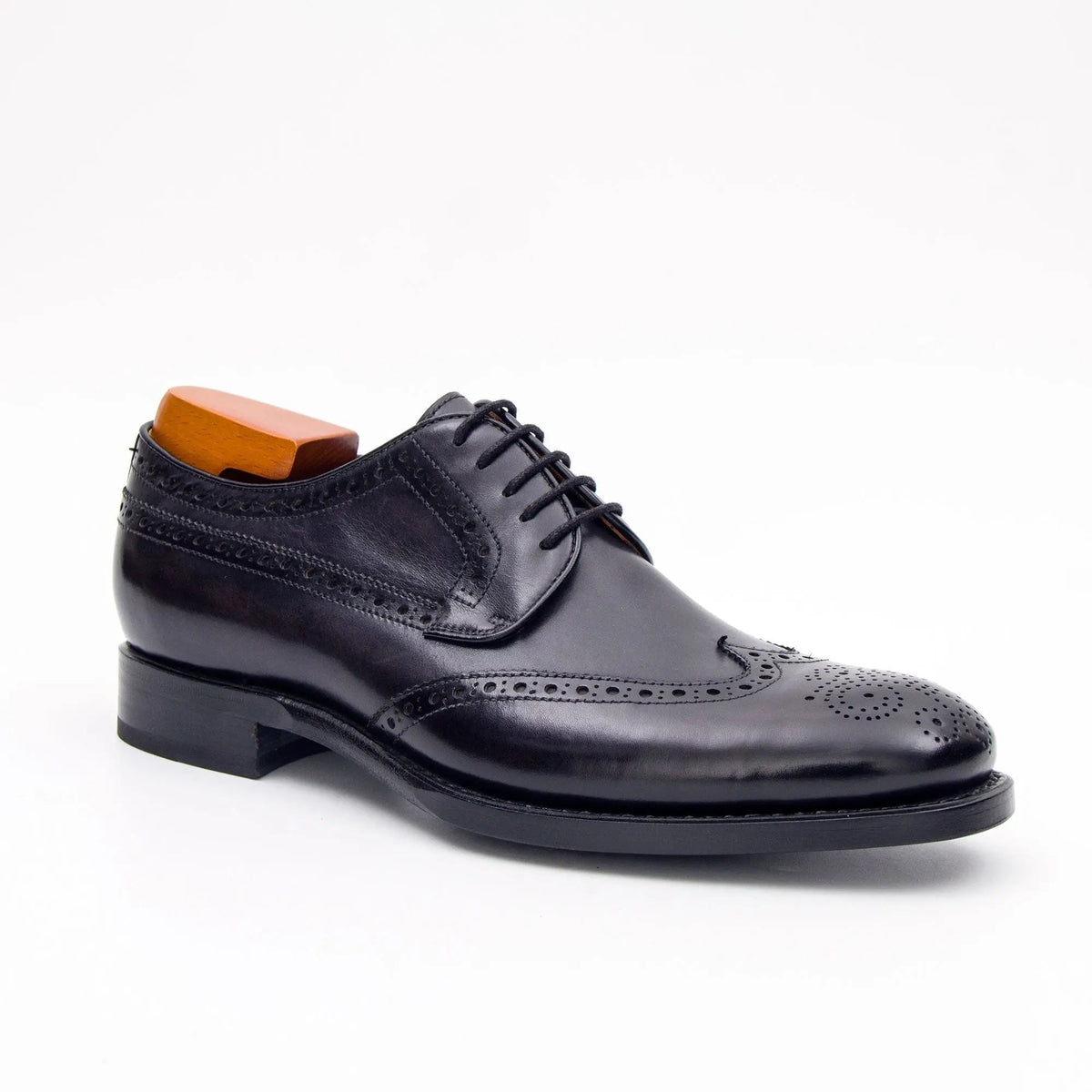 Black Wingtip Cow Leather Derby Shoes