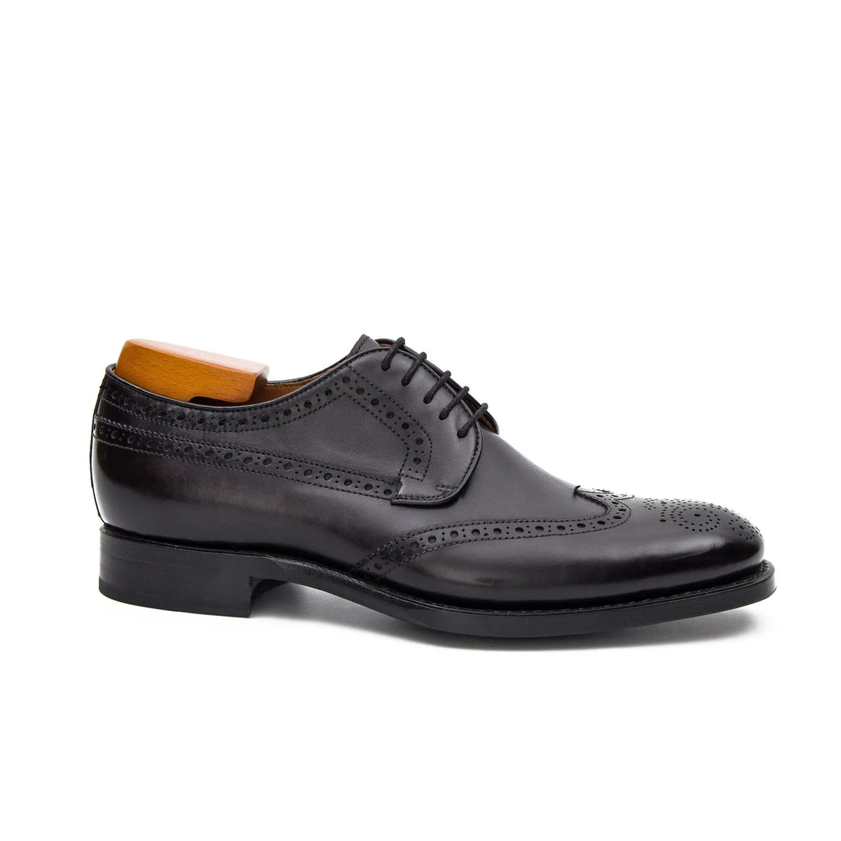 Black Wingtip Cow Leather Derby Shoes