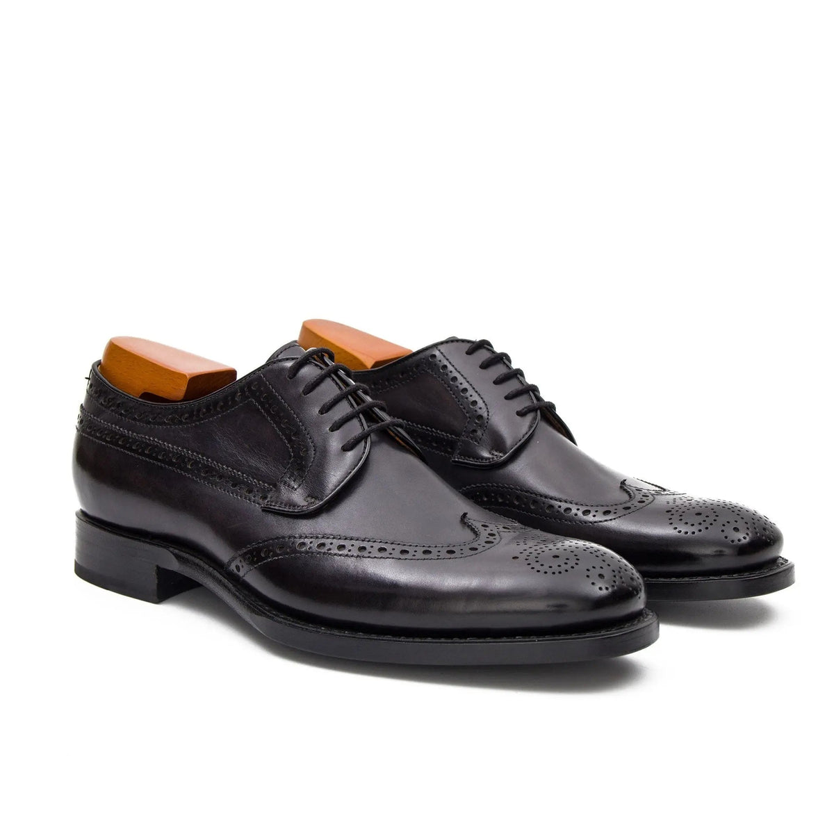 Black Wingtip Cow Leather Derby Shoes