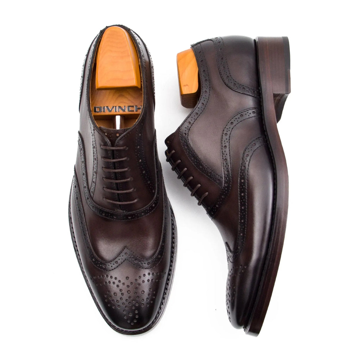 Dark Brown Wingtip Calf Leather Oxford Shoes