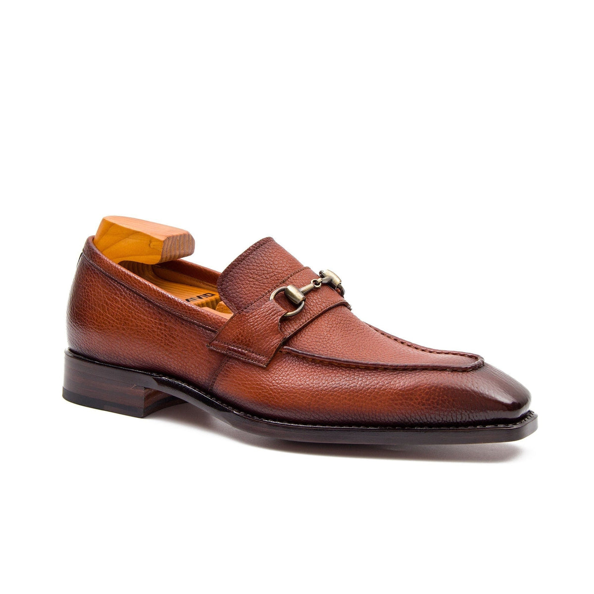 Brown Pebbled Calf Leather Horsebit Loafers