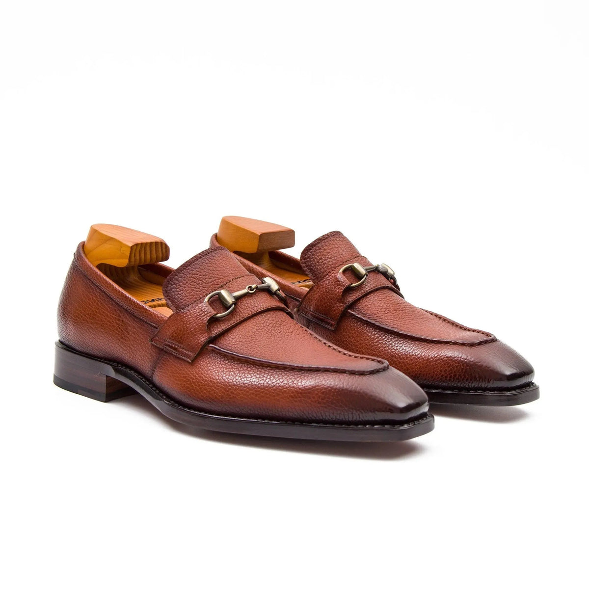Brown Pebbled Calf Leather Horsebit Loafers