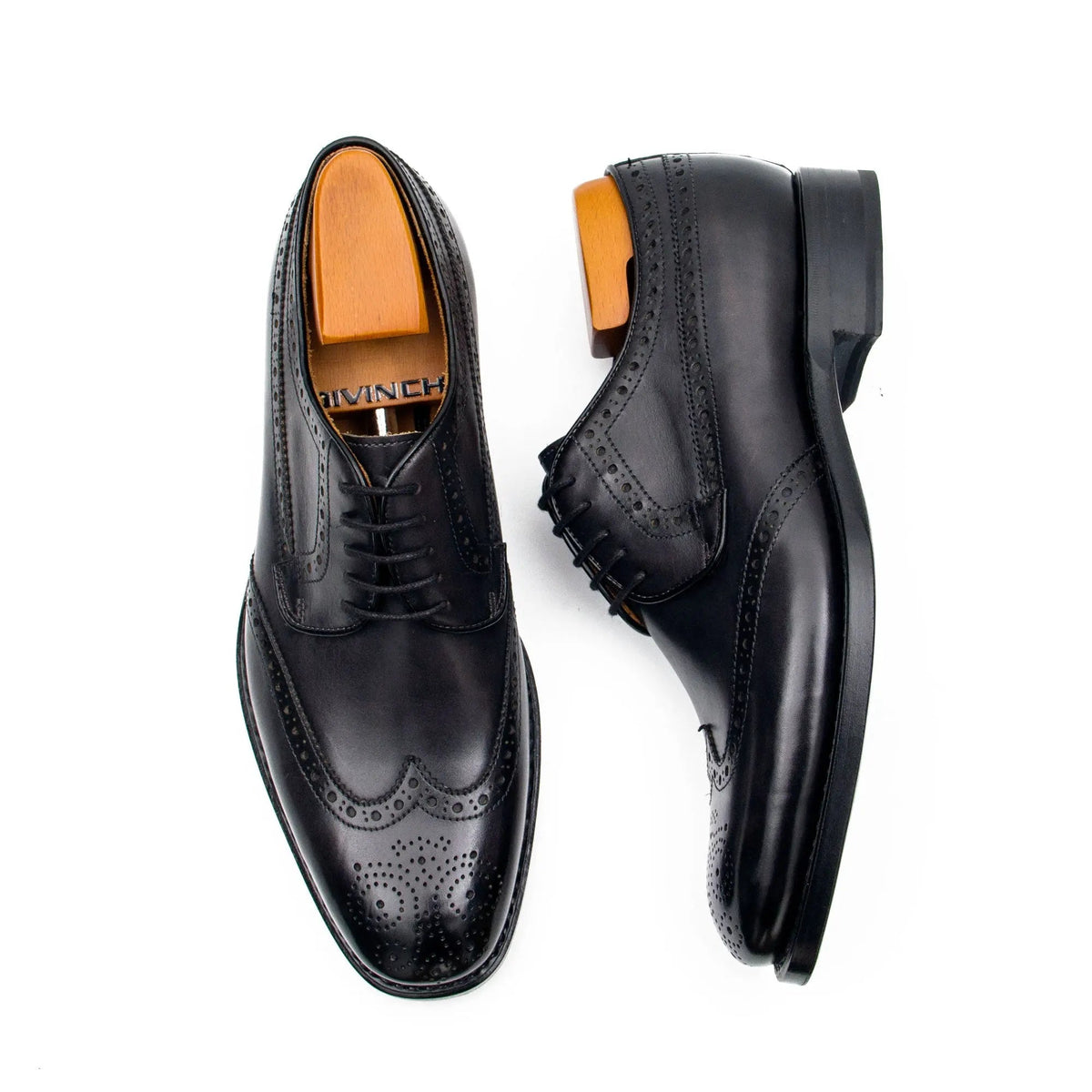 Black Wingtip Cow Leather Derby Shoes