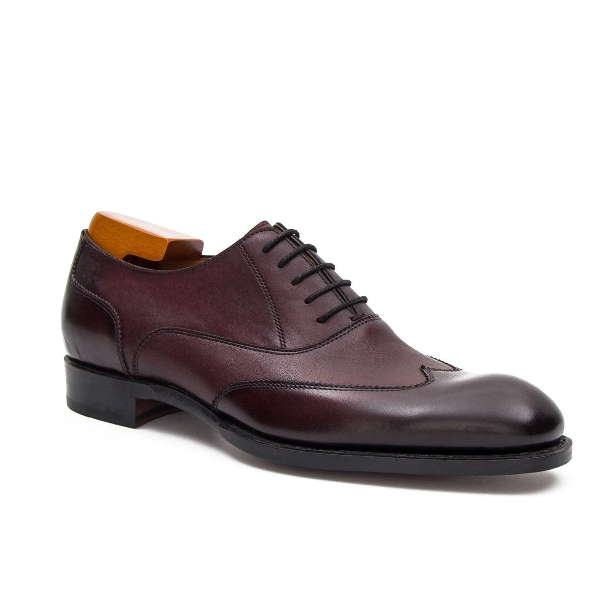 Burgundy Wingtip Cow Leather Oxford Shoes