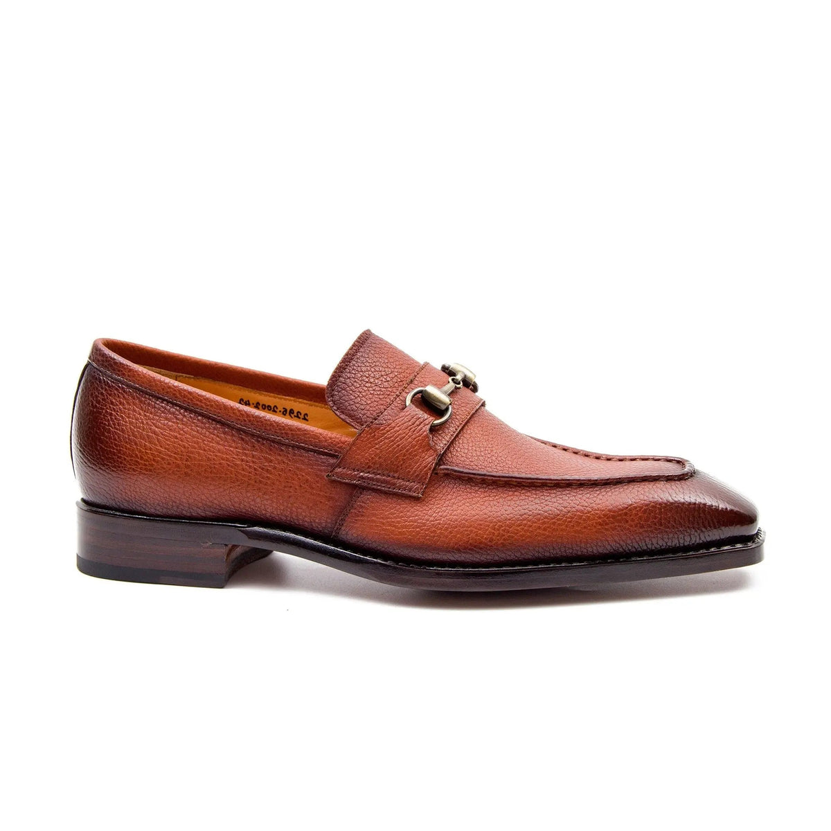 Brown Pebbled Calf Leather Horsebit Loafers