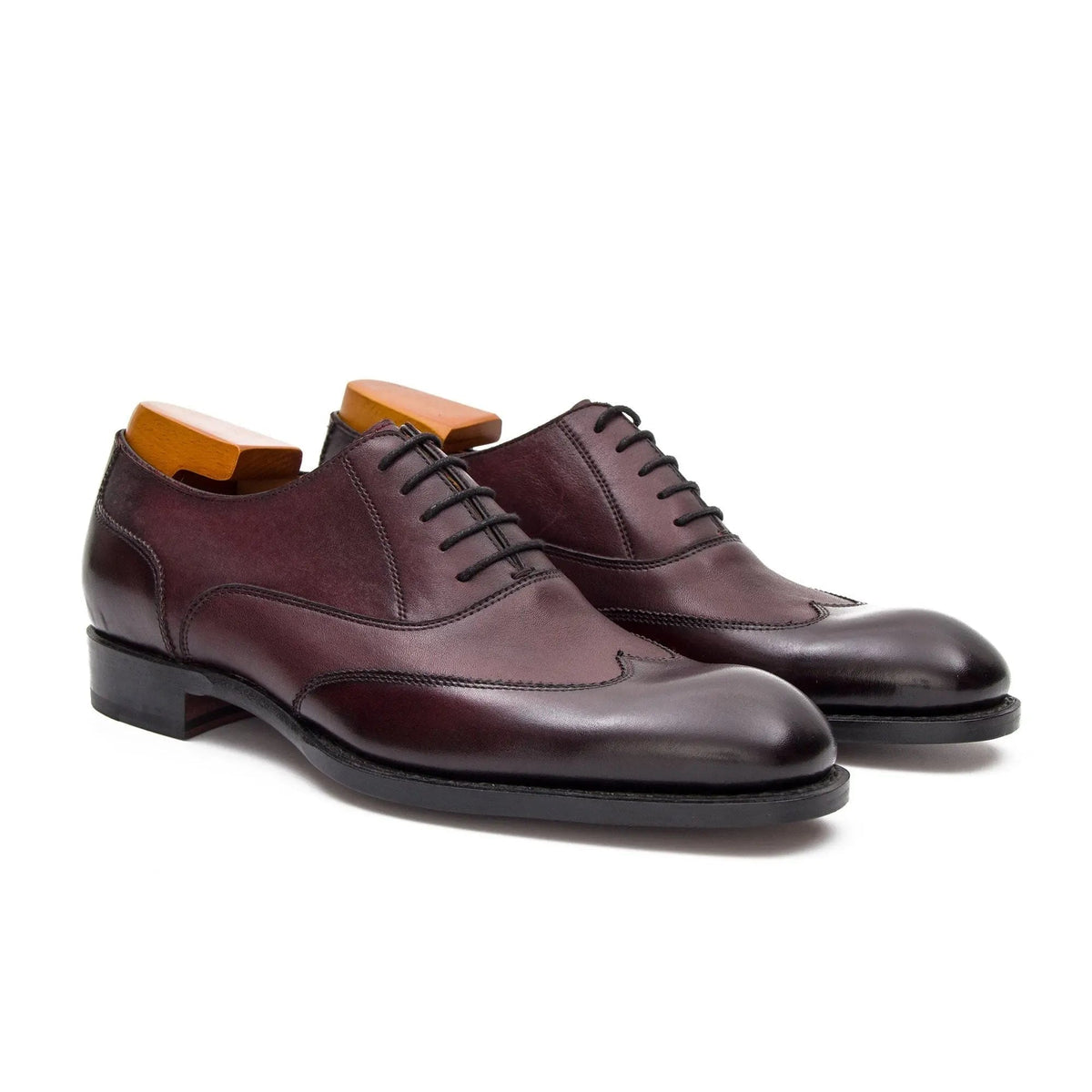 Burgundy Wingtip Cow Leather Oxford Shoes