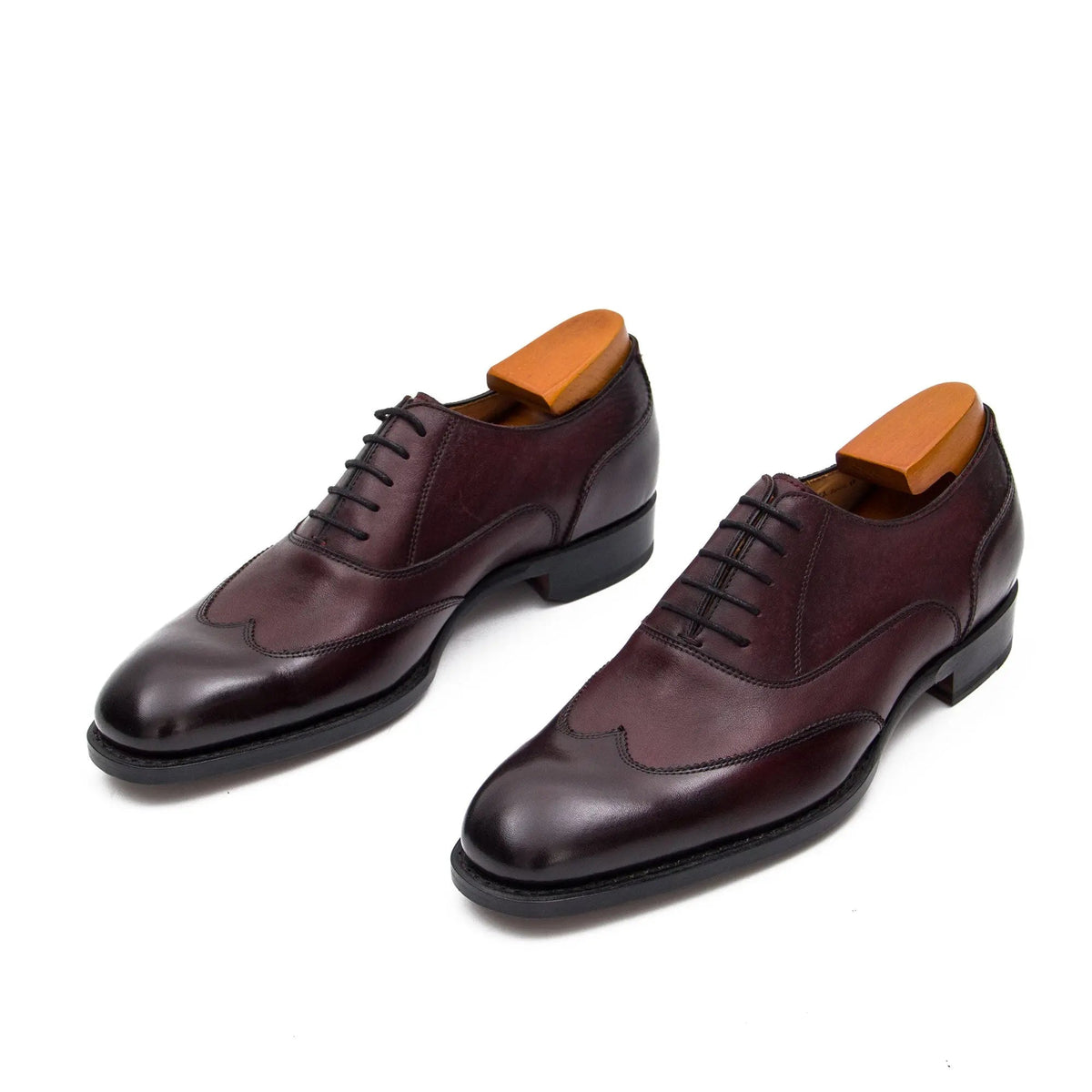 Burgundy Wingtip Cow Leather Oxford Shoes