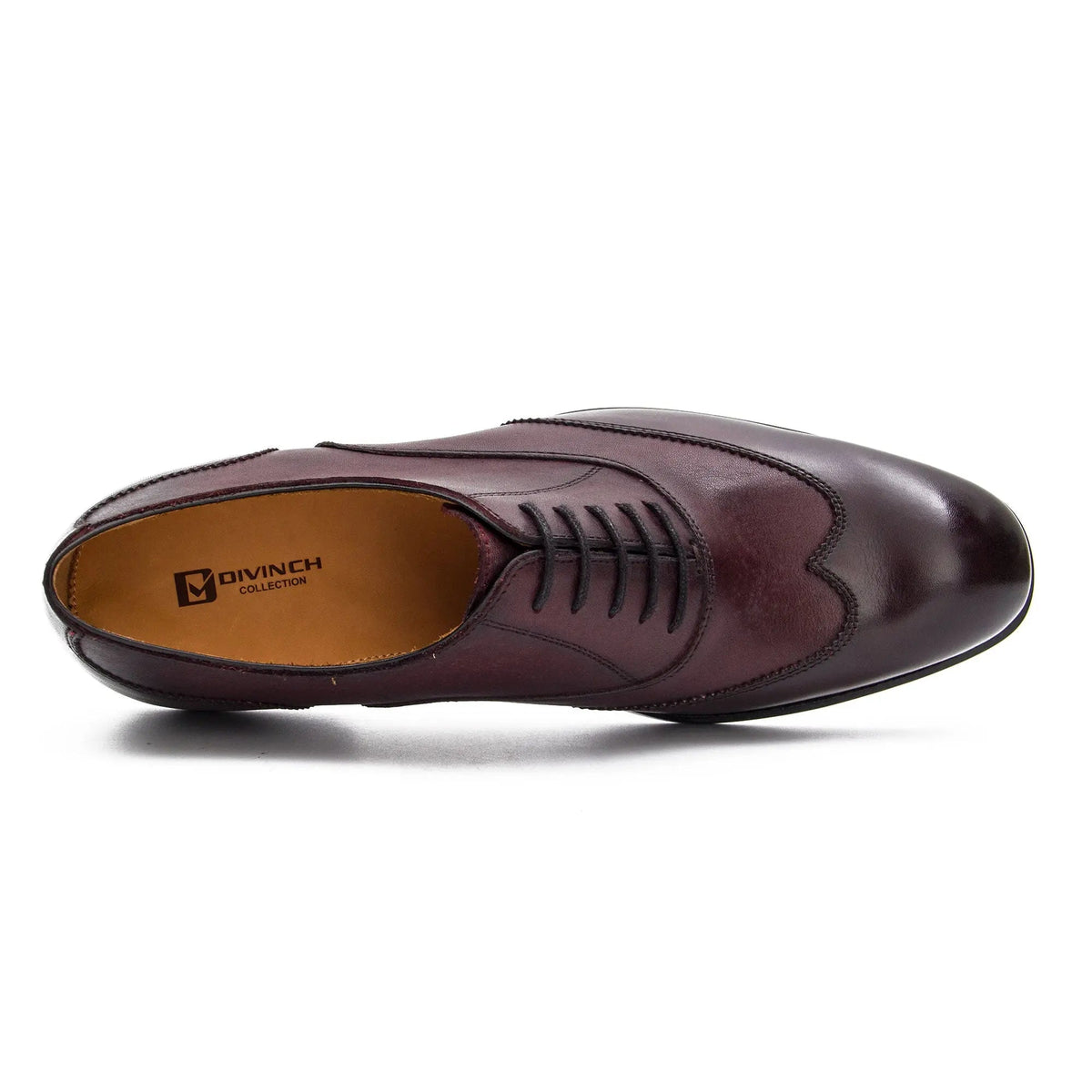 Burgundy Wingtip Cow Leather Oxford Shoes