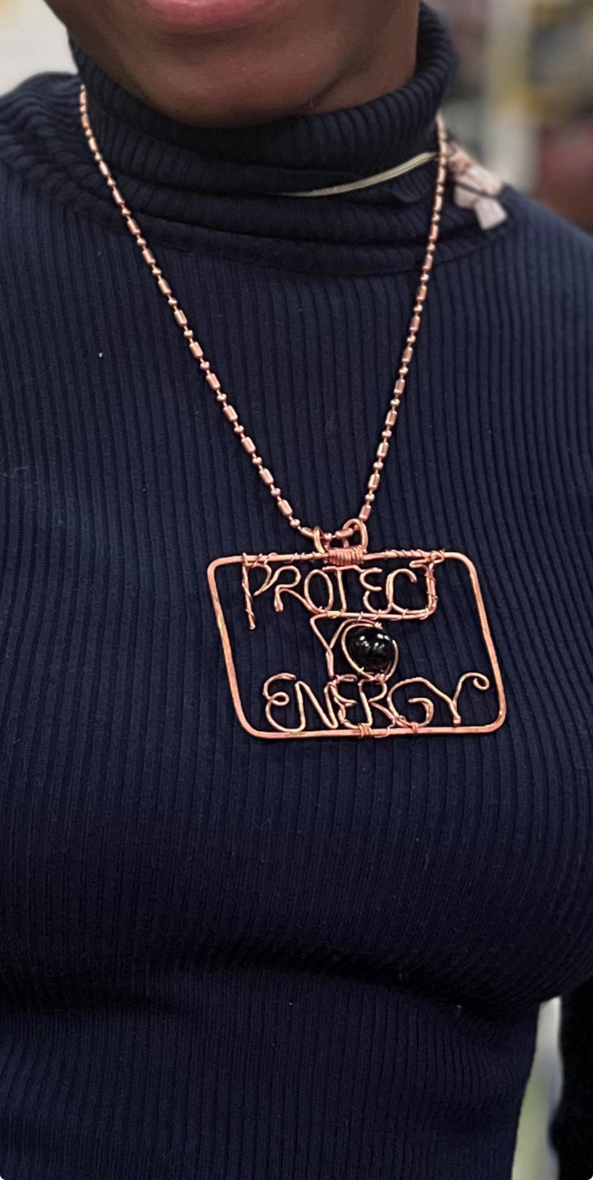 Custom Pure Copper Wire Wrapped Protect Yo Energy Square Name Necklace