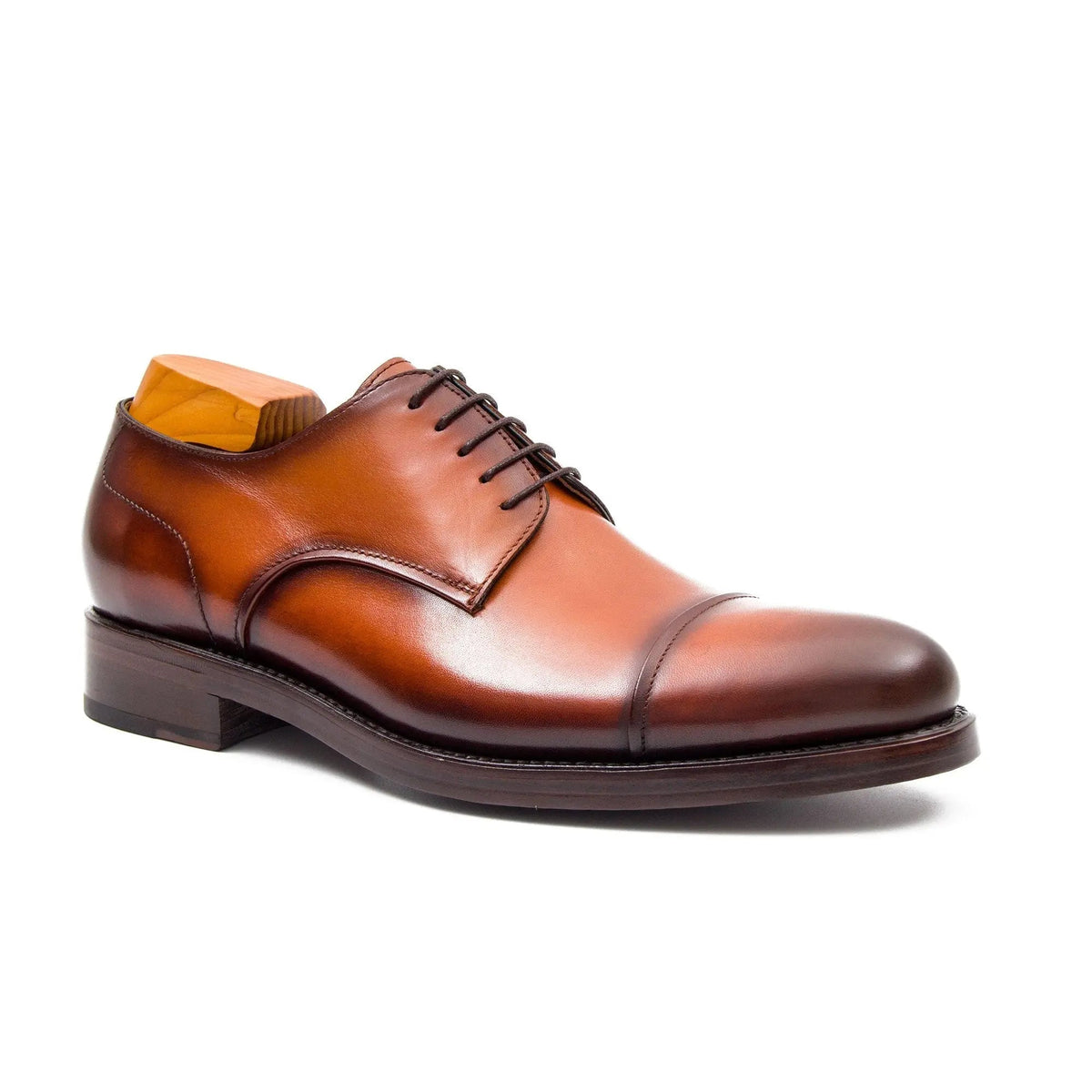 Orange-Brown Cap-Toe Calf Leather Derby Shoes